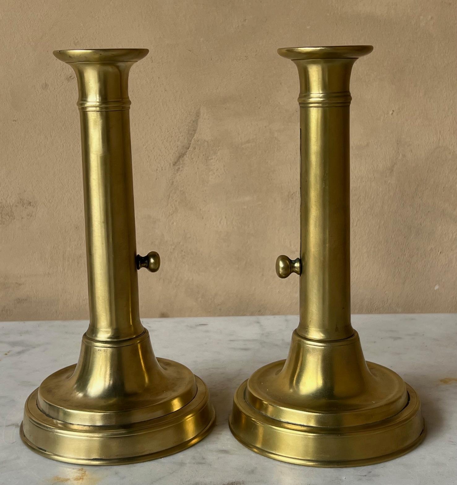 Brass Push Up Candlesticks, French, 19th C. 6