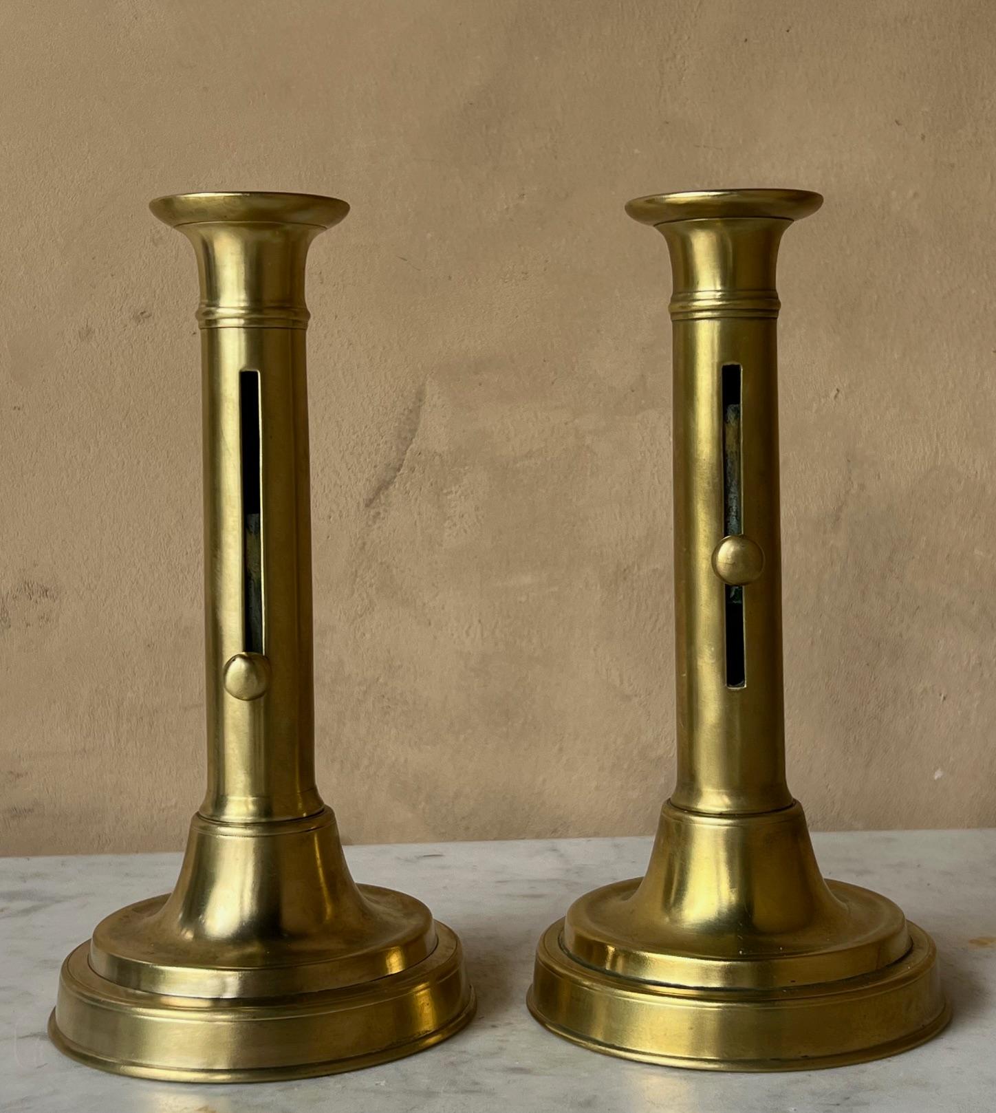 Brass Push Up Candlesticks, French, 19th C. 7