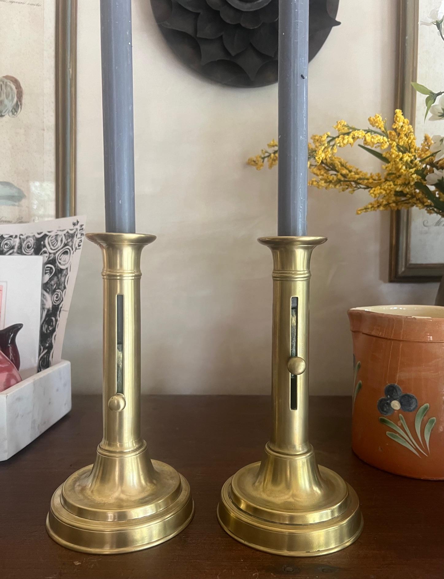 Cast Brass Push Up Candlesticks, French, 19th C.