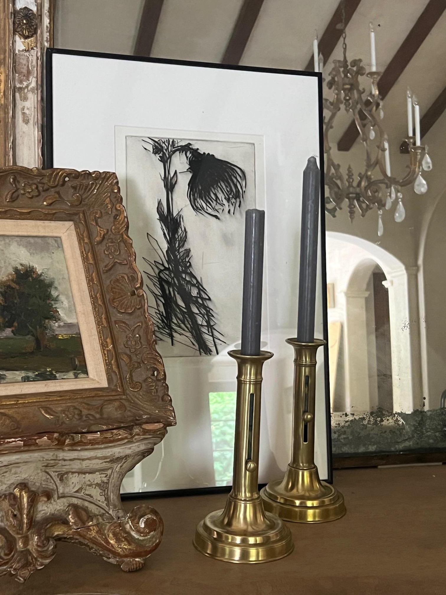 Brass Push Up Candlesticks, French, 19th C. In Good Condition In Ross, CA