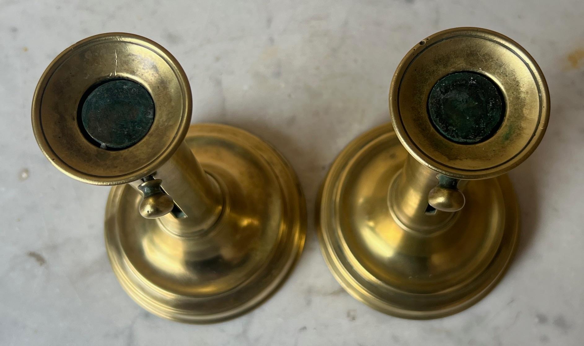 19th Century Brass Push Up Candlesticks, French, 19th C.