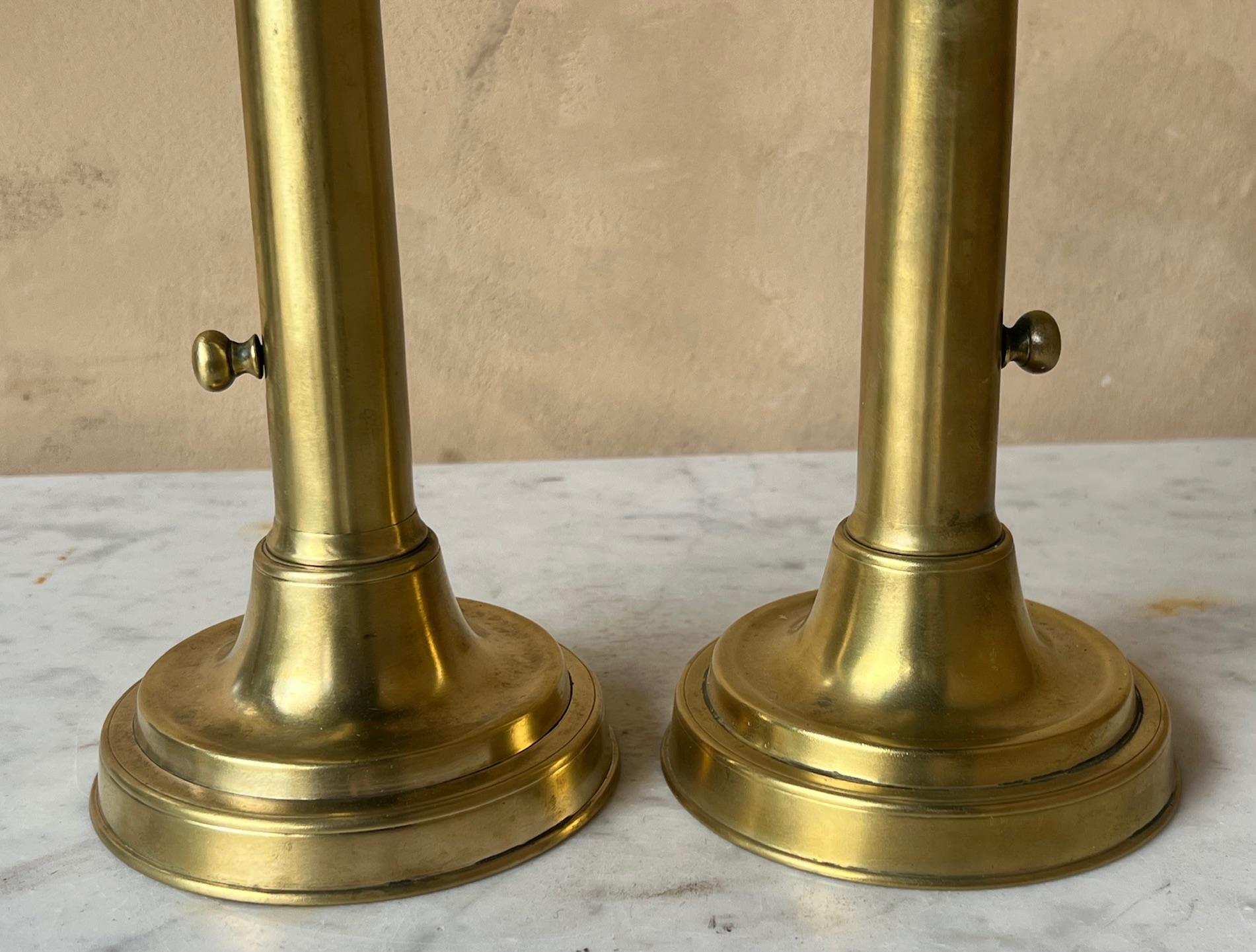 Brass Push Up Candlesticks, French, 19th C. 2