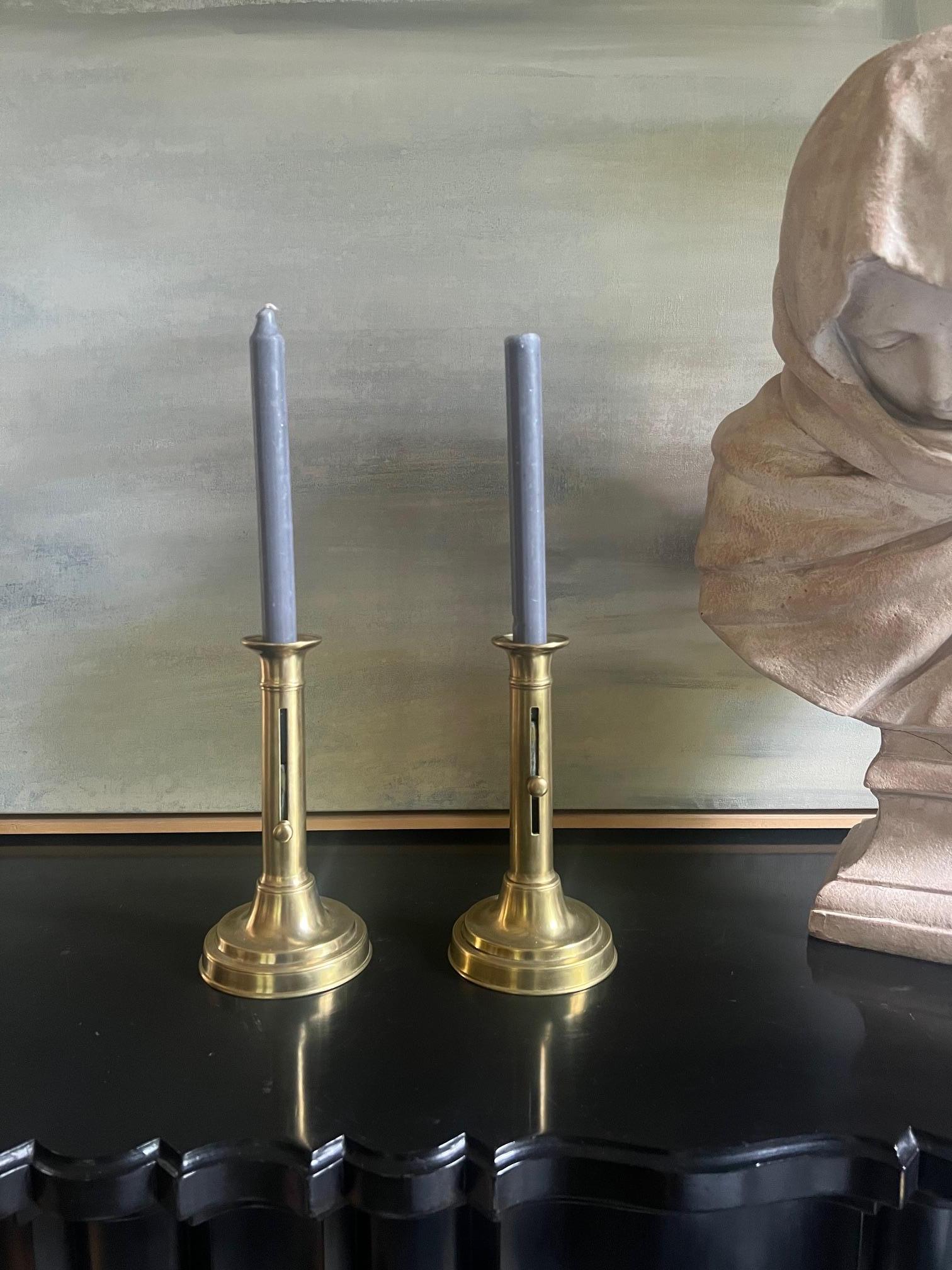 Brass Push Up Candlesticks, French, 19th C. 3
