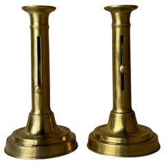 Brass Push Up Candlesticks, French, 19th C.