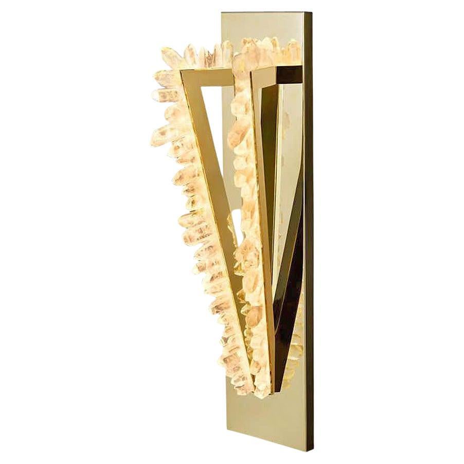 Brass & Quartz Wall Sconce, Pythagoras Crystal Twin 600 by Christopher Boots For Sale