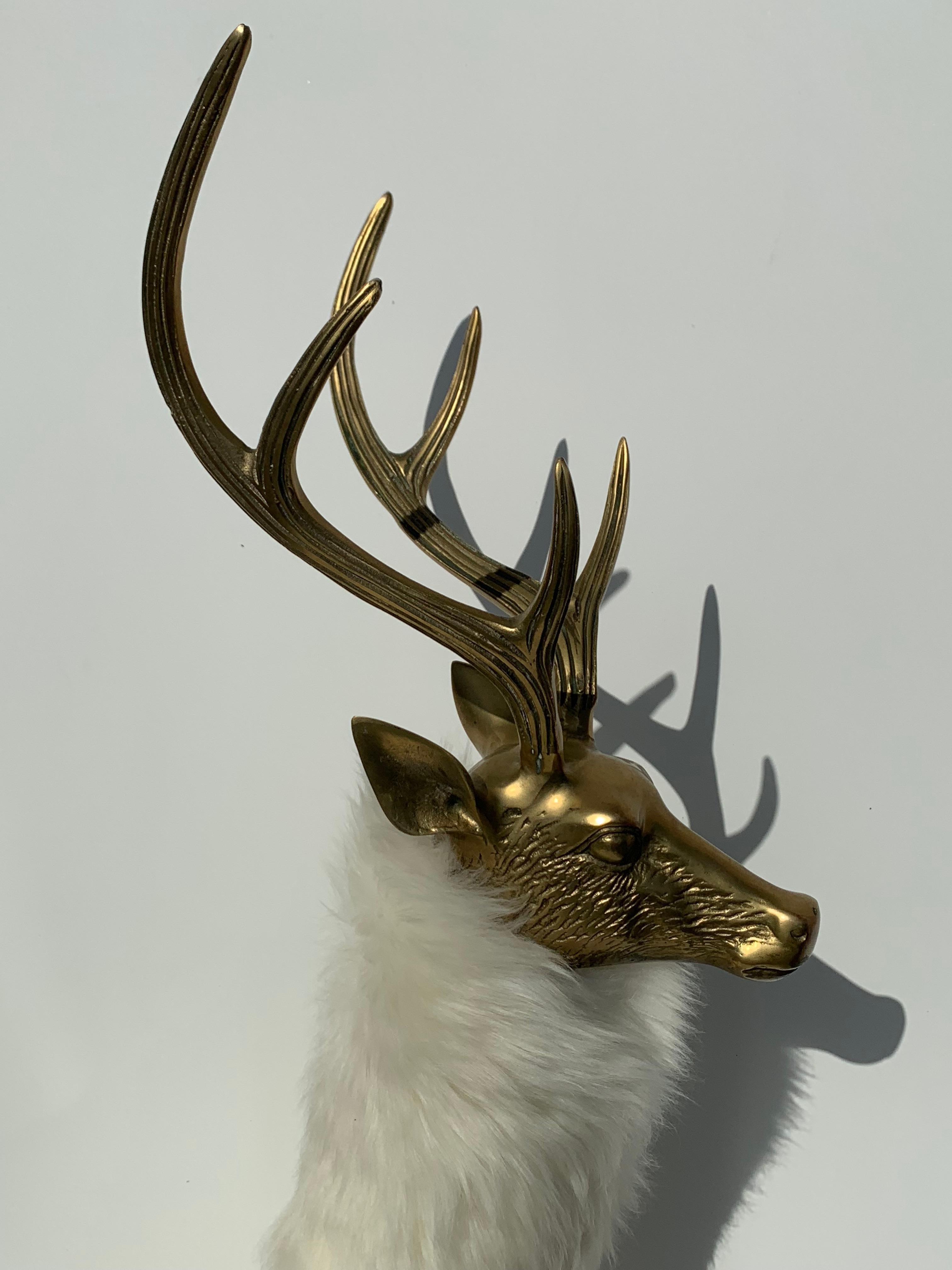 Brass Deer Sculpture in Fur Christmas Decor 5