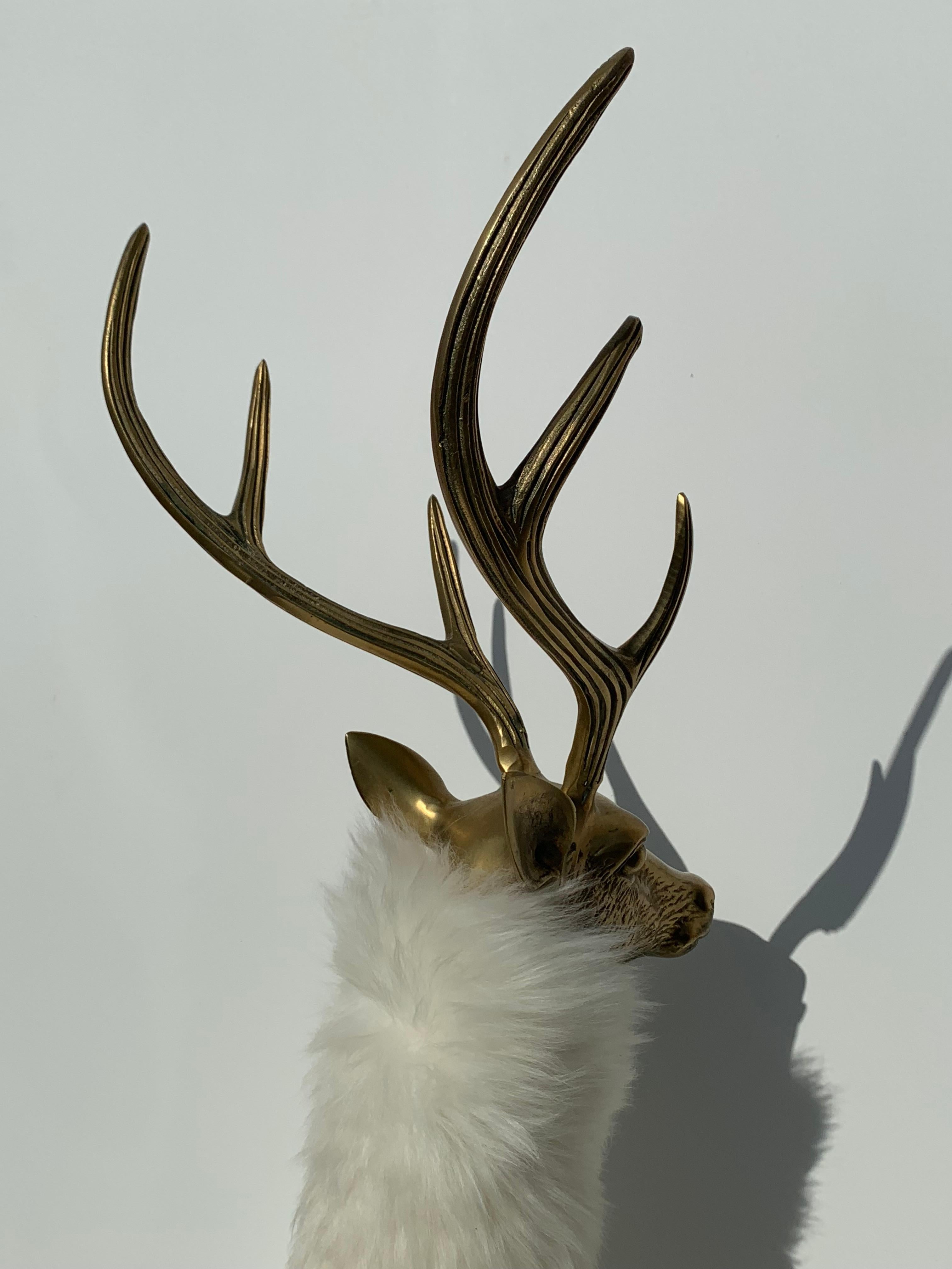 Brass Deer Sculpture in Fur Christmas Decor 6