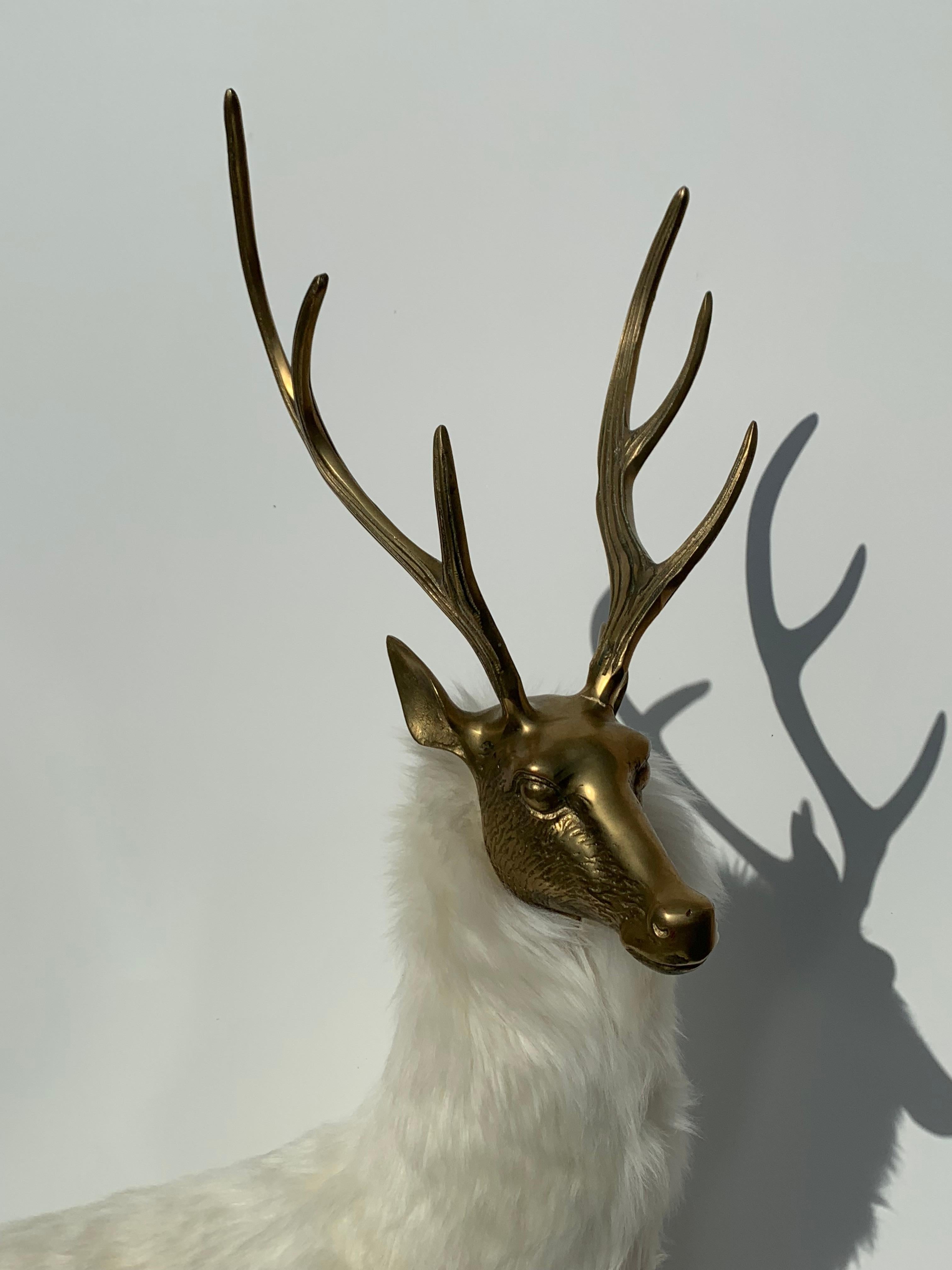 Brass Deer Sculpture in Fur Christmas Decor 7
