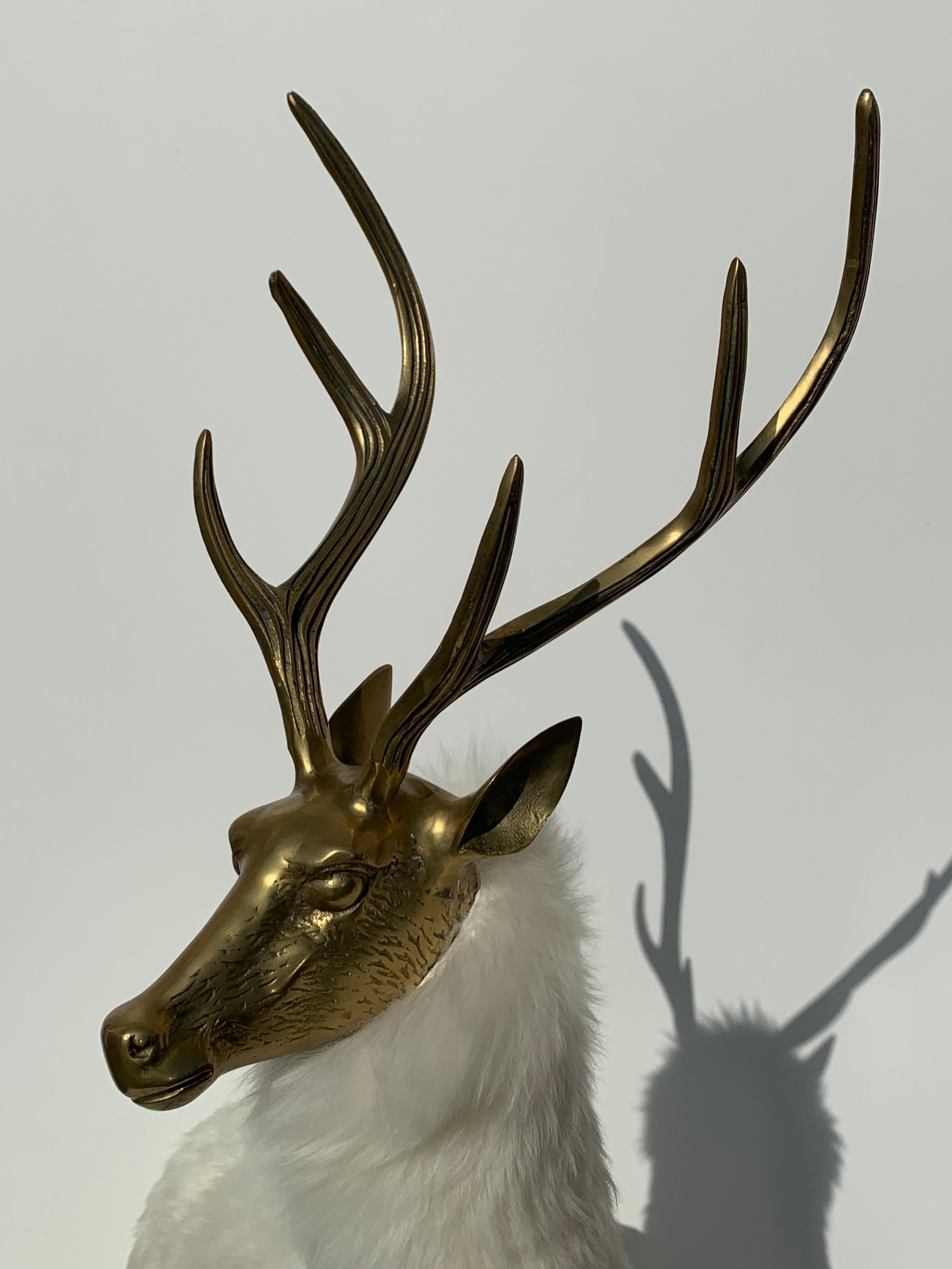 Brass Deer Sculpture in Fur Christmas Decor 8
