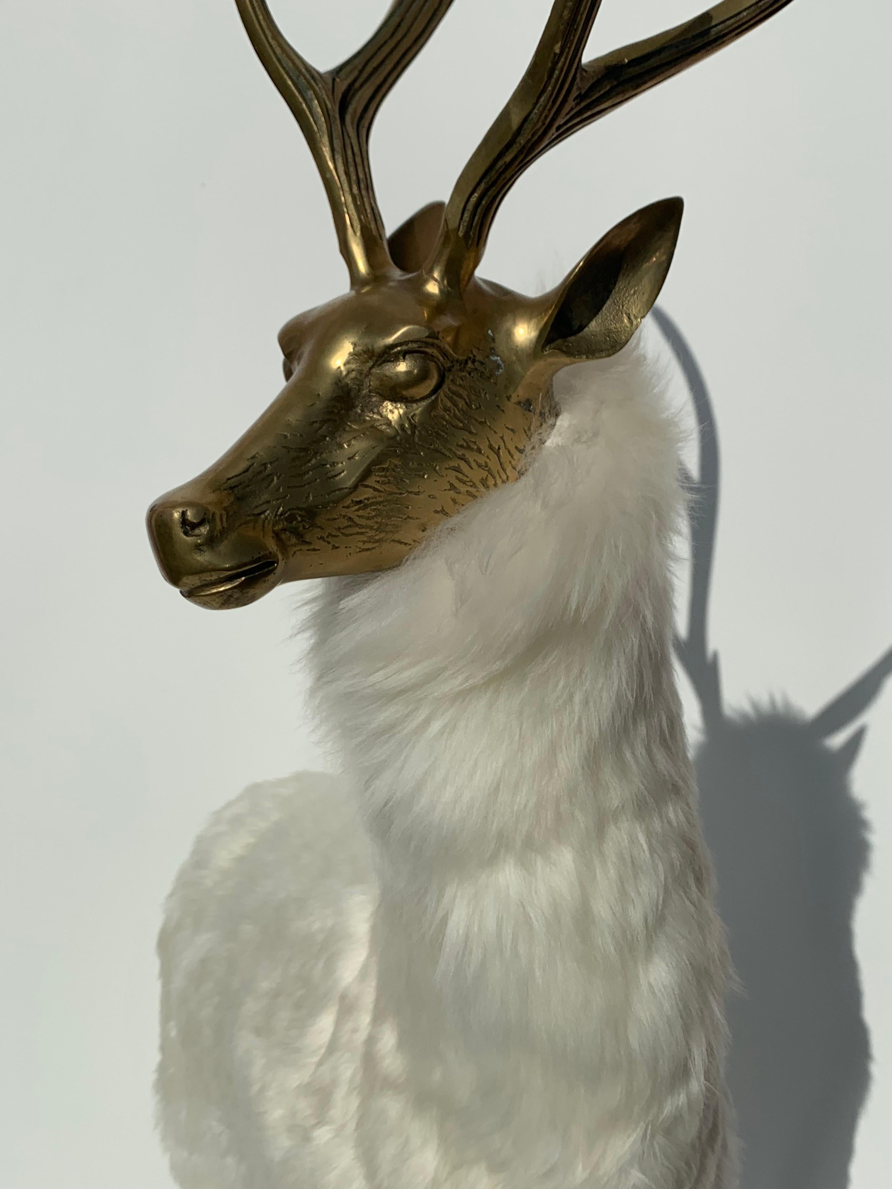 Brass Deer Sculpture in Fur Christmas Decor 9