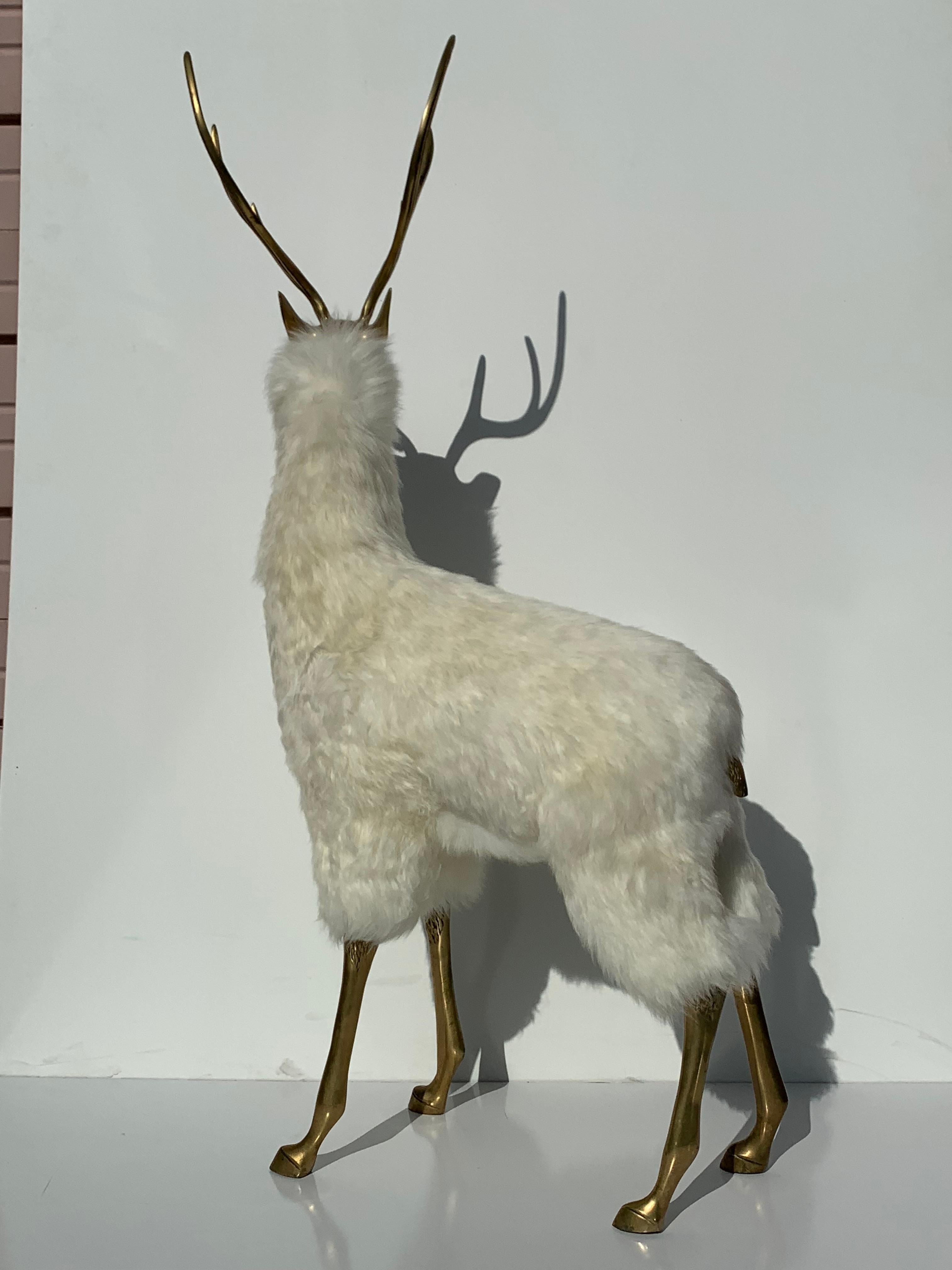 Brass Deer Sculpture in Fur Christmas Decor 1