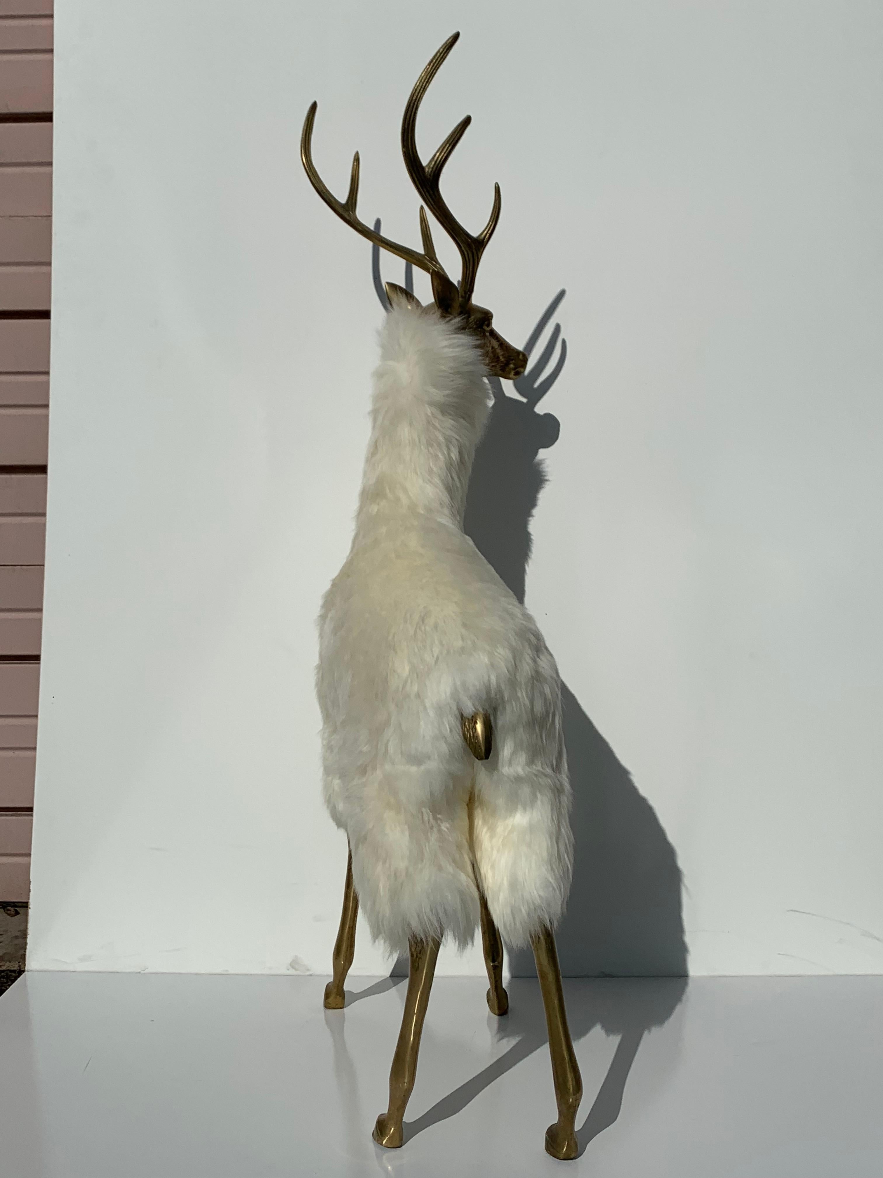 Brass Deer Sculpture in Fur Christmas Decor 2