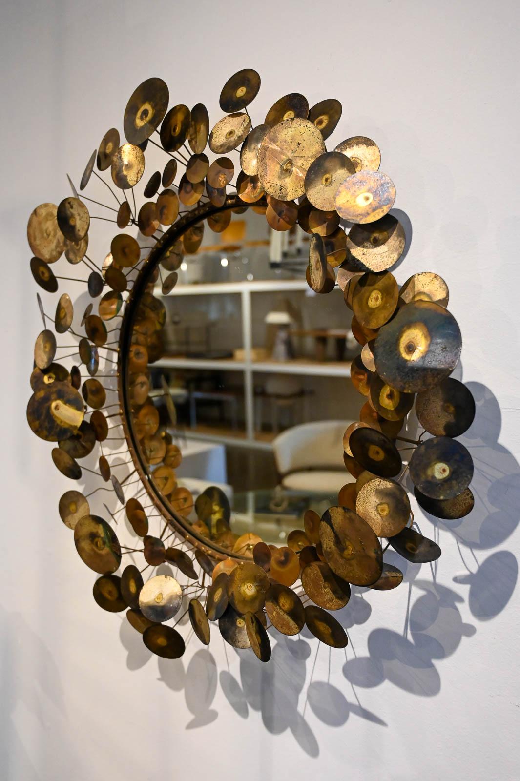 Brass Raindrops Mirror by Curtis Jere, ca. 1968 In Good Condition In Costa Mesa, CA