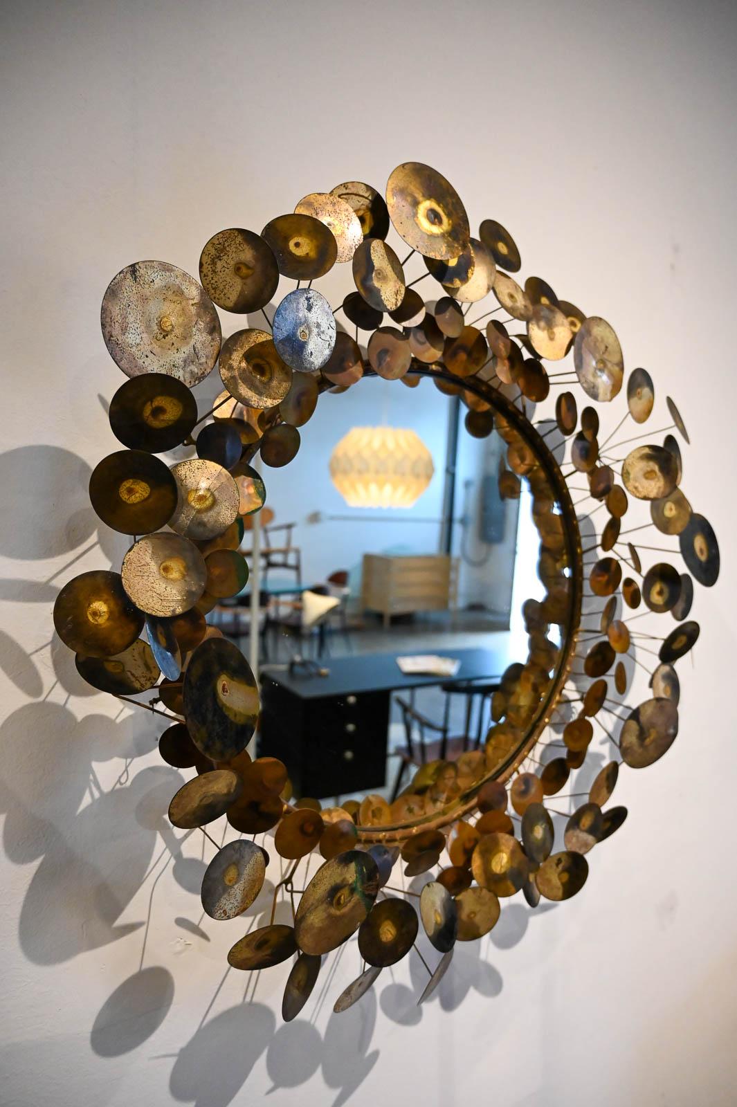 Brass Raindrops Mirror by Curtis Jere, ca. 1968 1