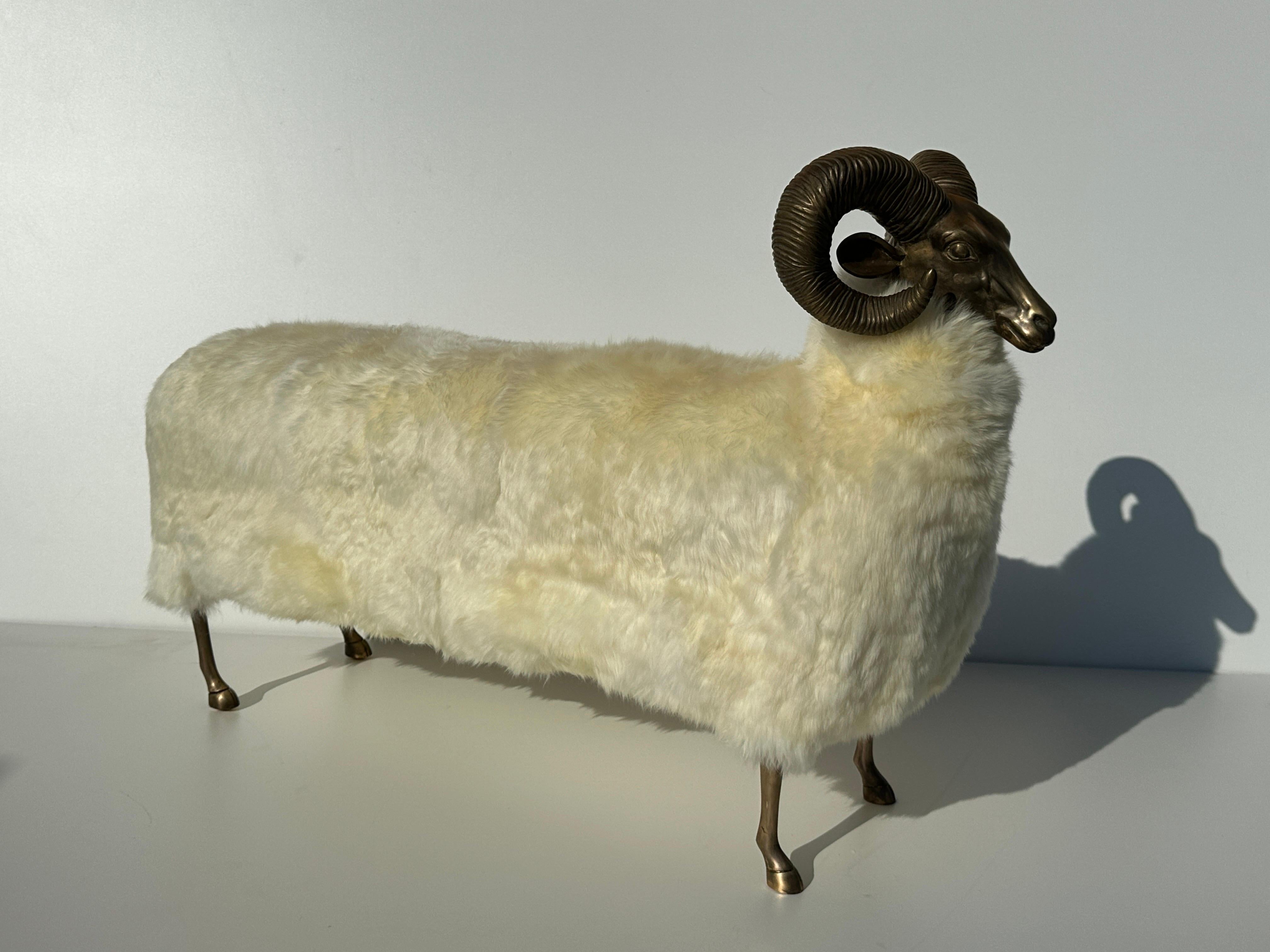 Late 20th Century Brass Ram Footrest Bench For Sale