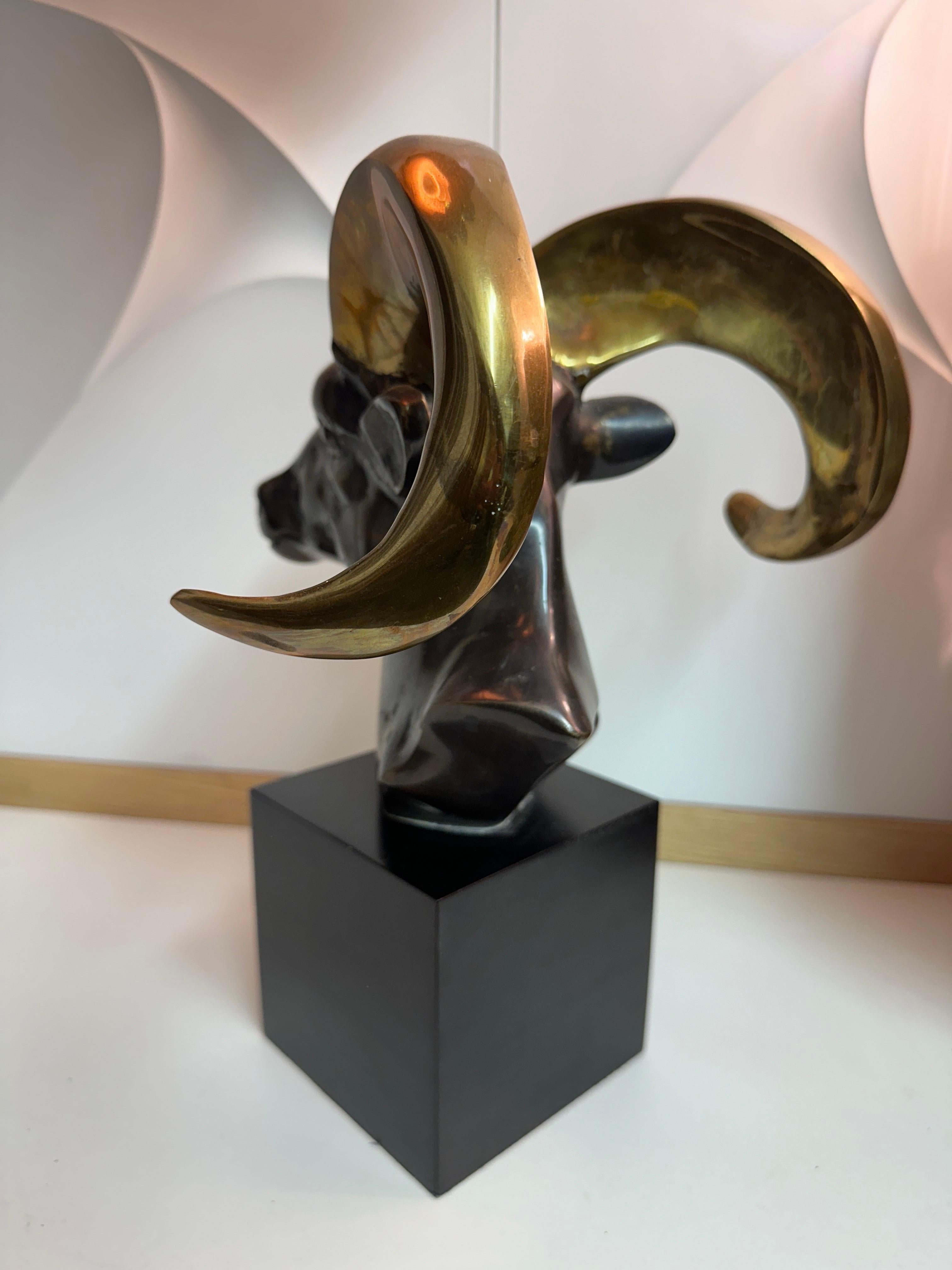 Hollywood Regency Brass Ram / Goat Head Sculpture