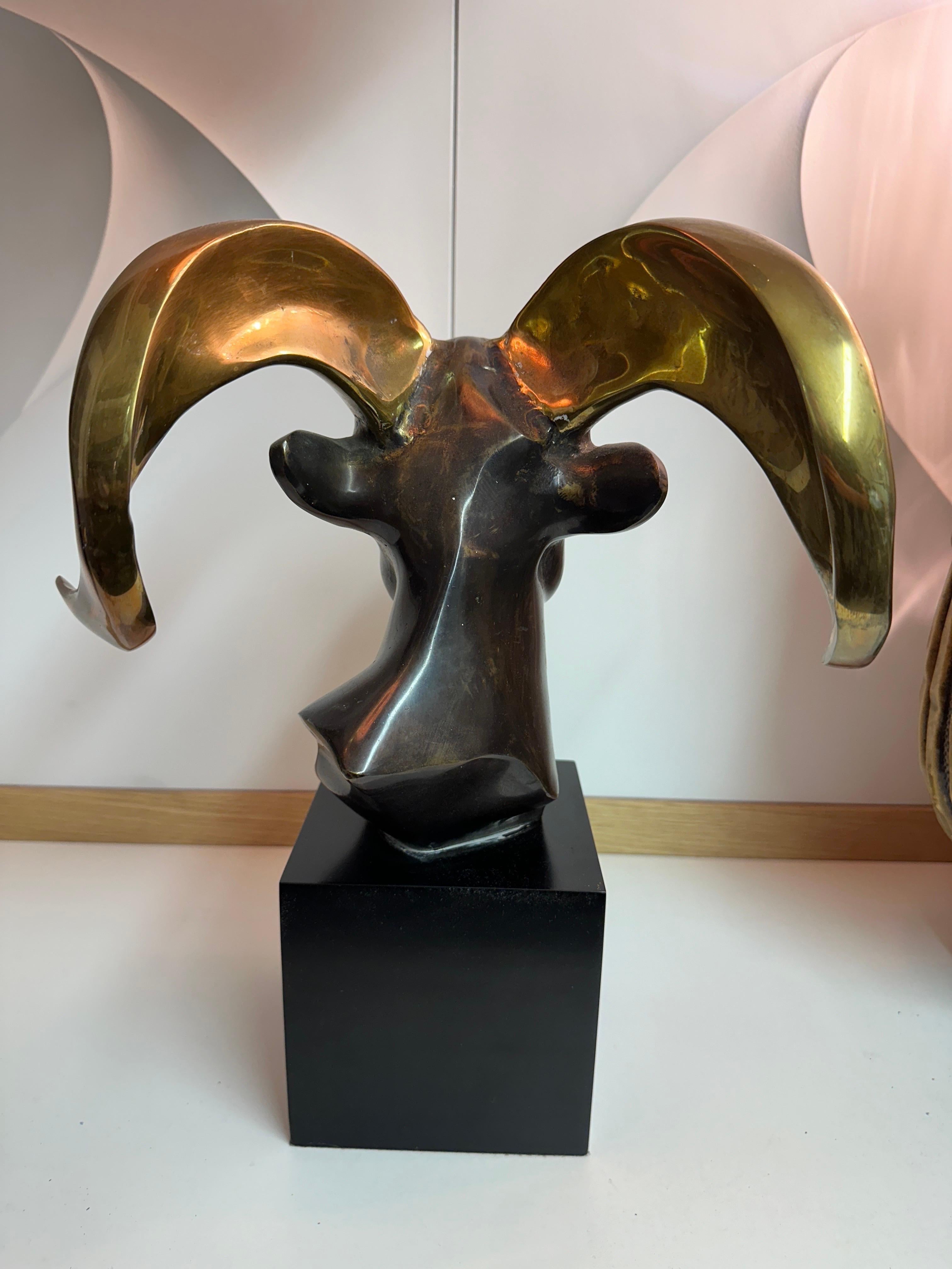 Patinated Brass Ram / Goat Head Sculpture