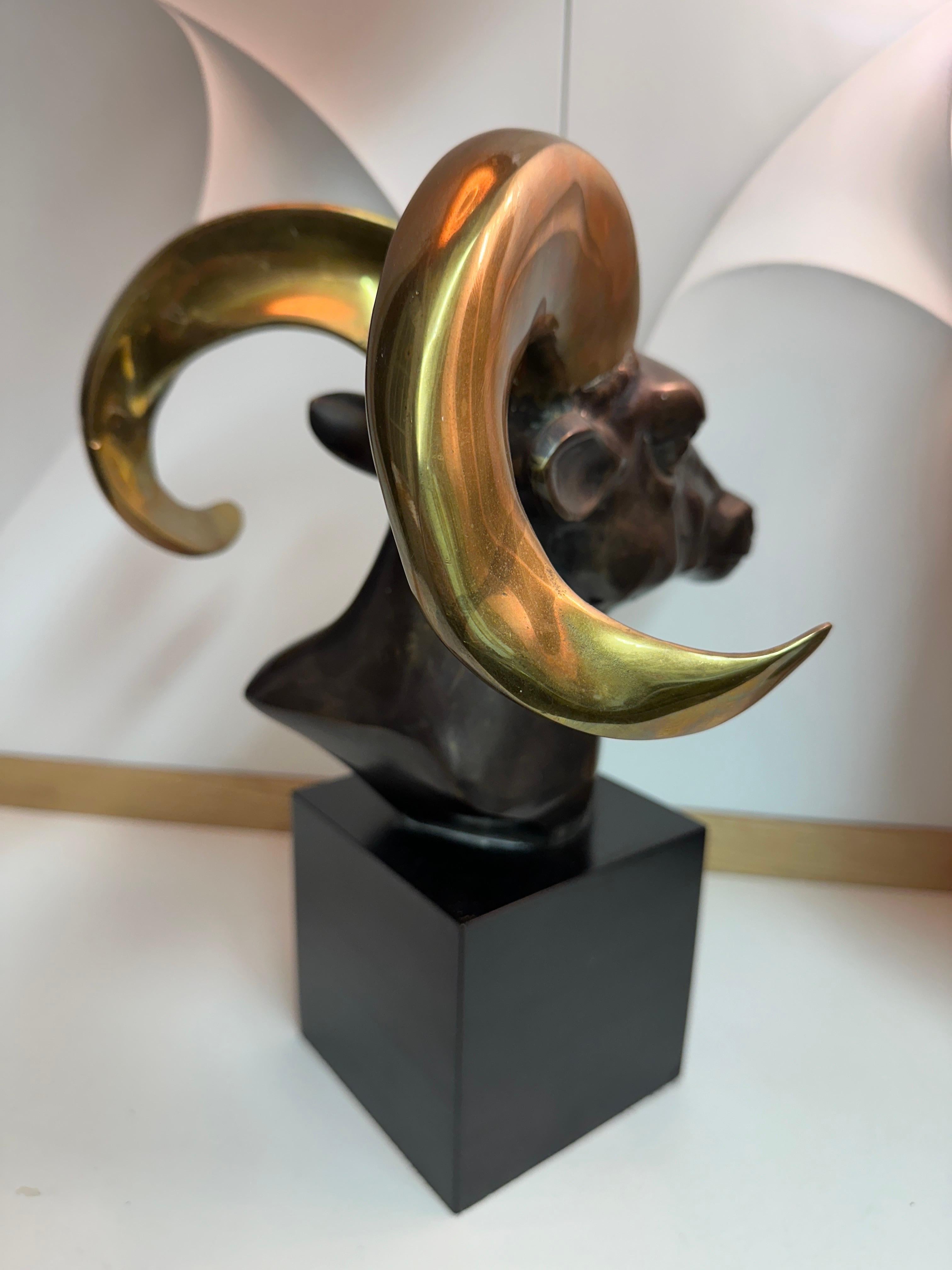 Brass Ram / Goat Head Sculpture In Good Condition In North Hollywood, CA