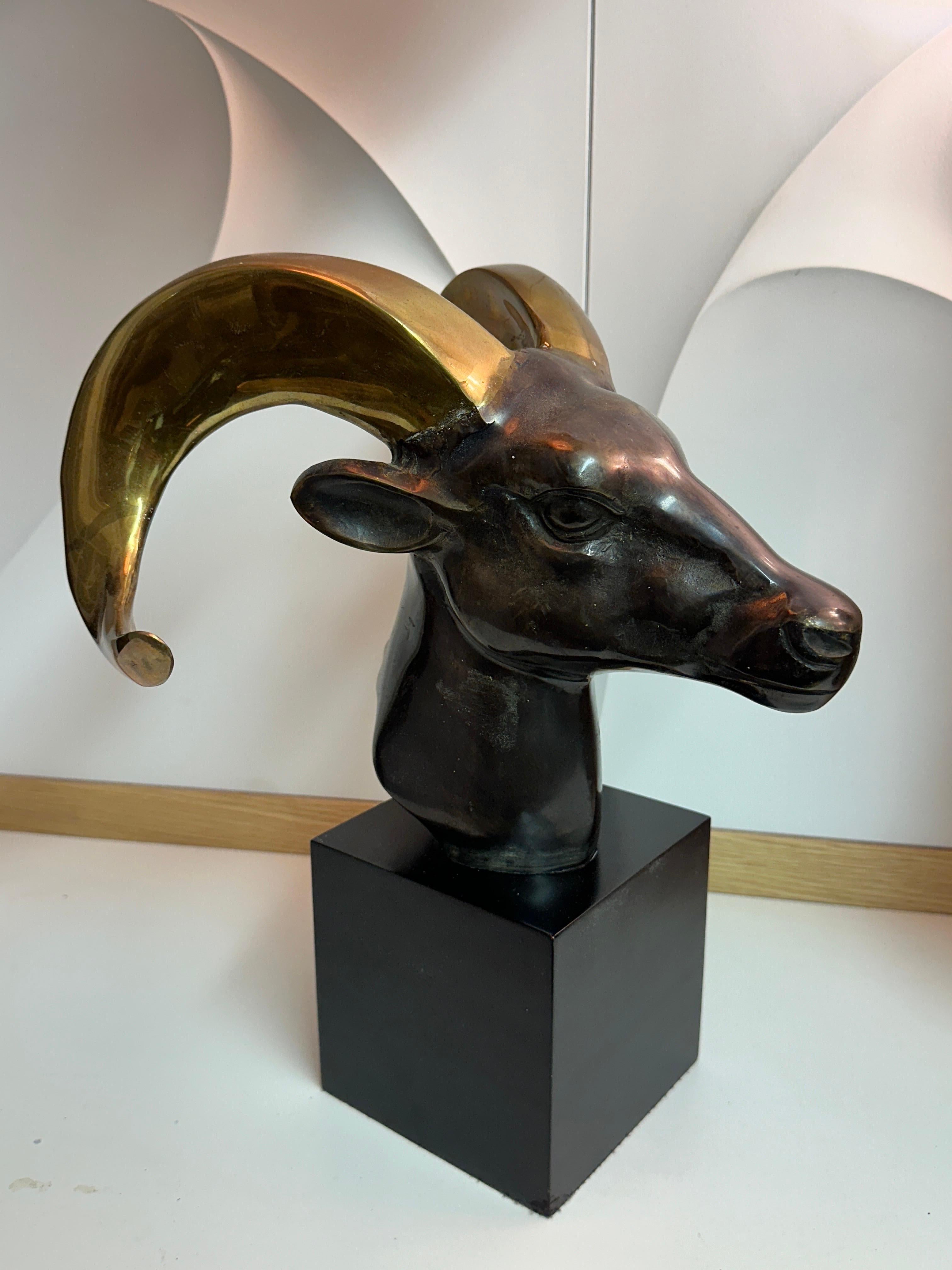 Late 20th Century Brass Ram / Goat Head Sculpture