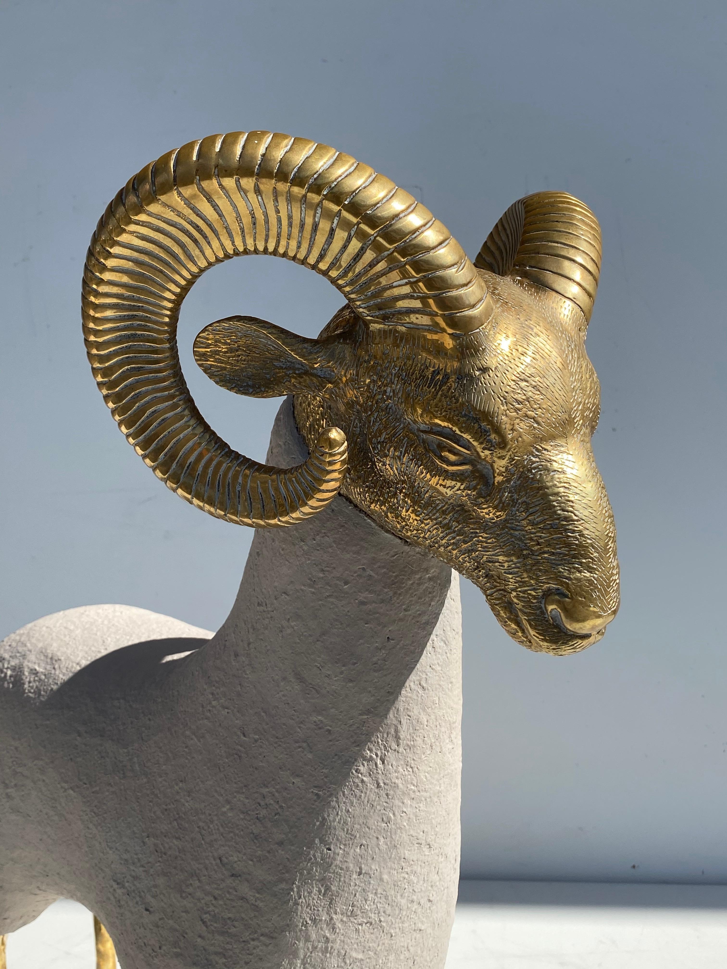 Brass Ram Sculpture in Faux Concrete For Sale 3
