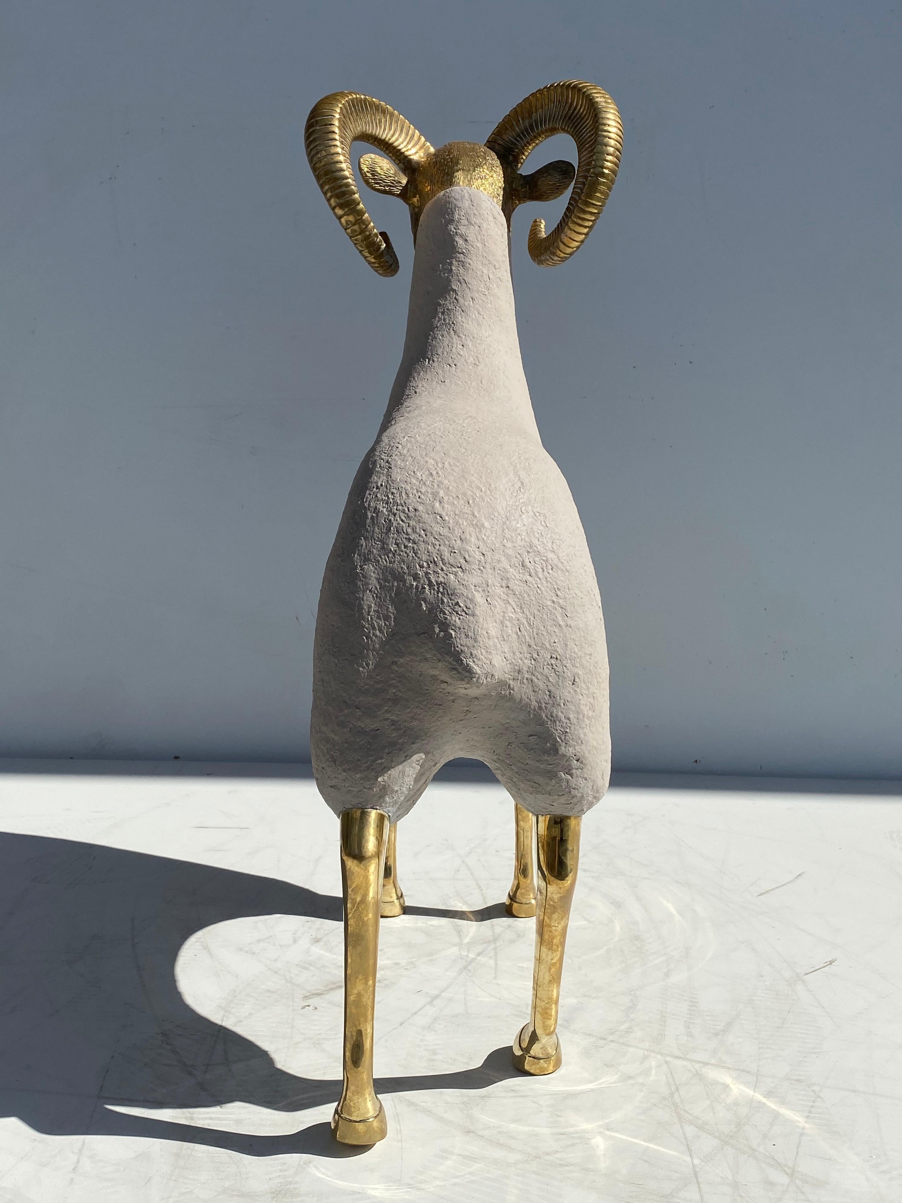 Patinated Brass Ram Sculpture Style of Lalanne For Sale