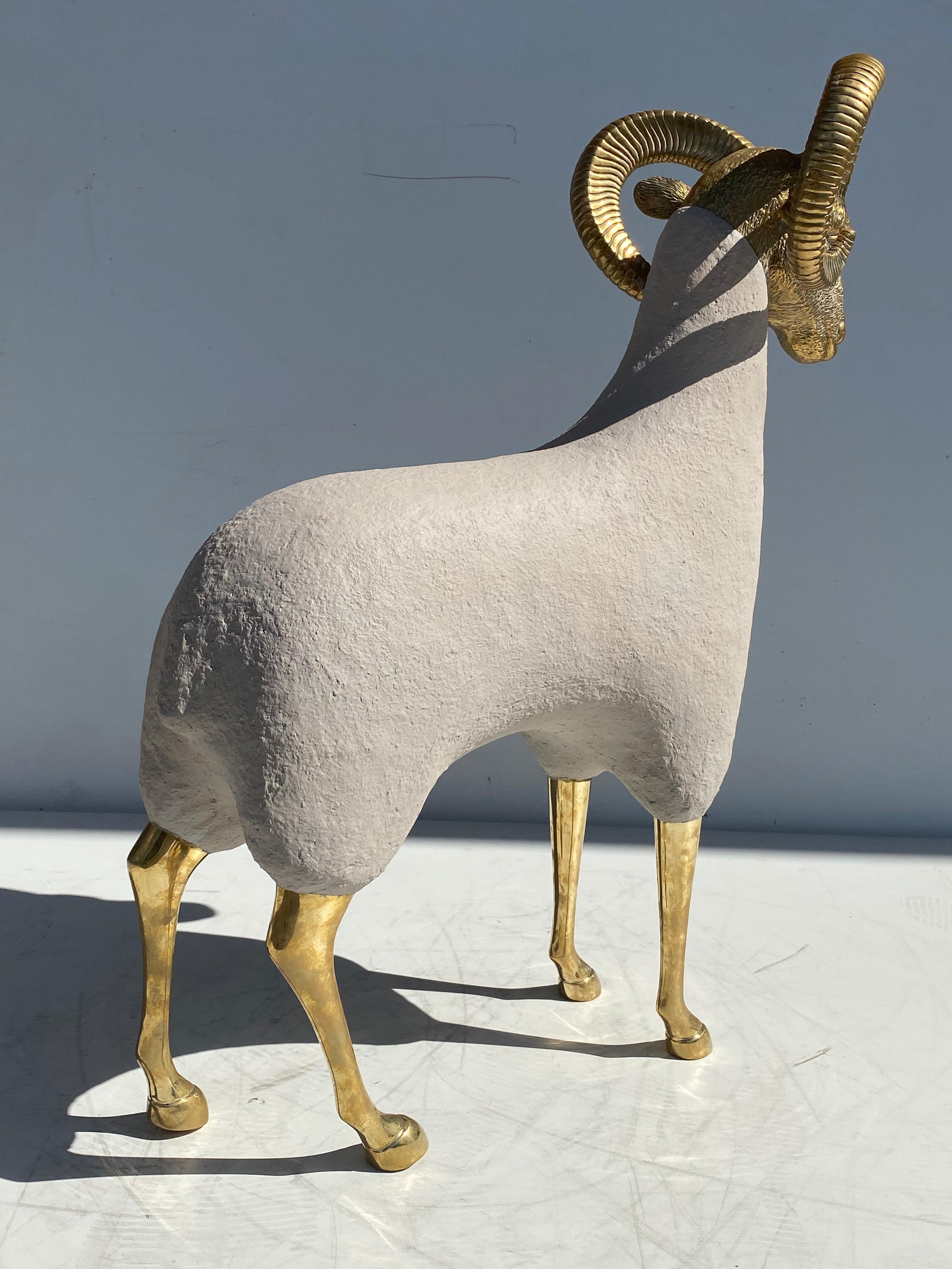 Brass Ram Sculpture Style of Lalanne In Good Condition For Sale In North Hollywood, CA