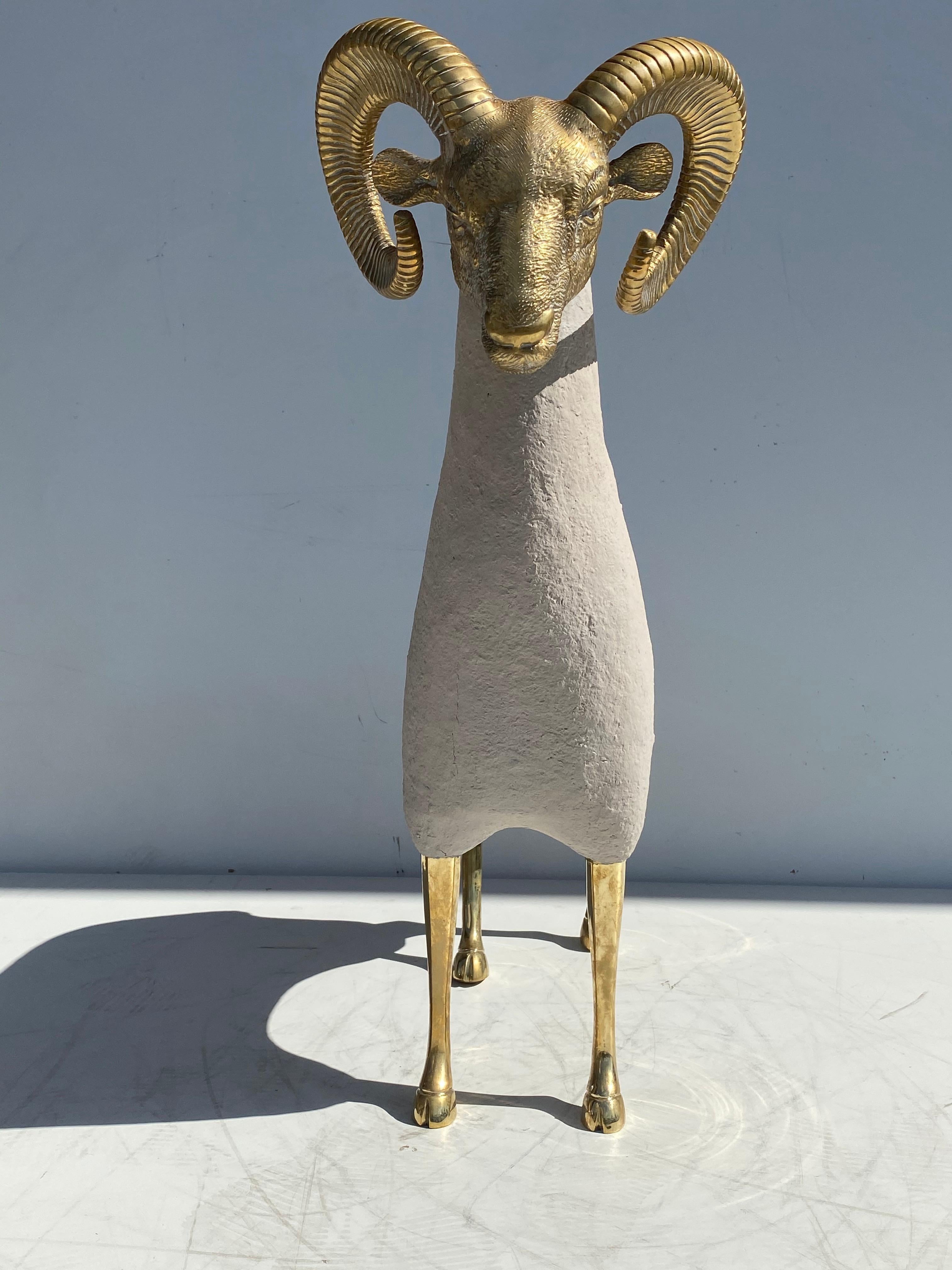 Late 20th Century Brass Ram Sculpture in Faux Concrete For Sale