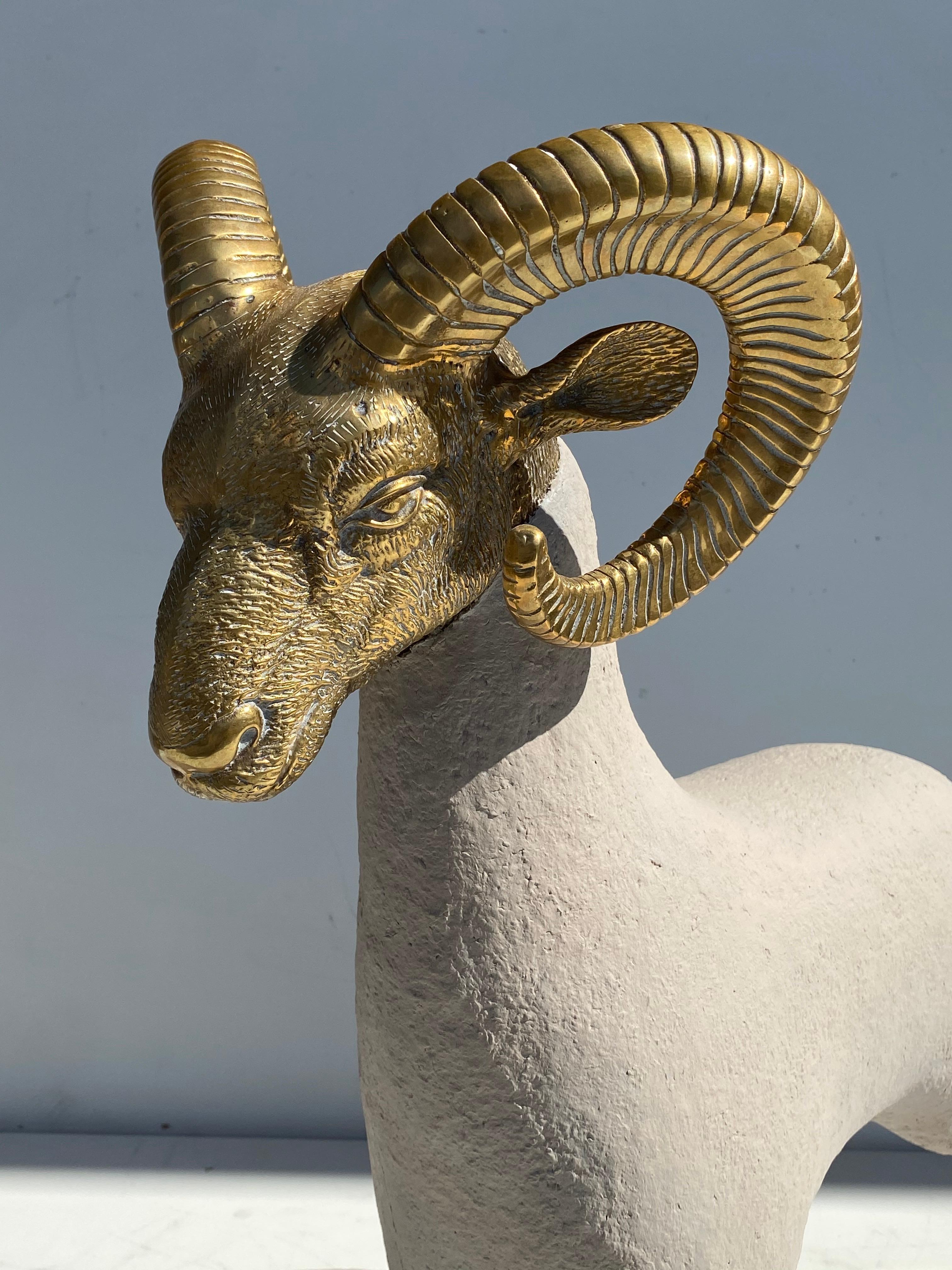 Brass Ram Sculpture in Faux Concrete For Sale 1
