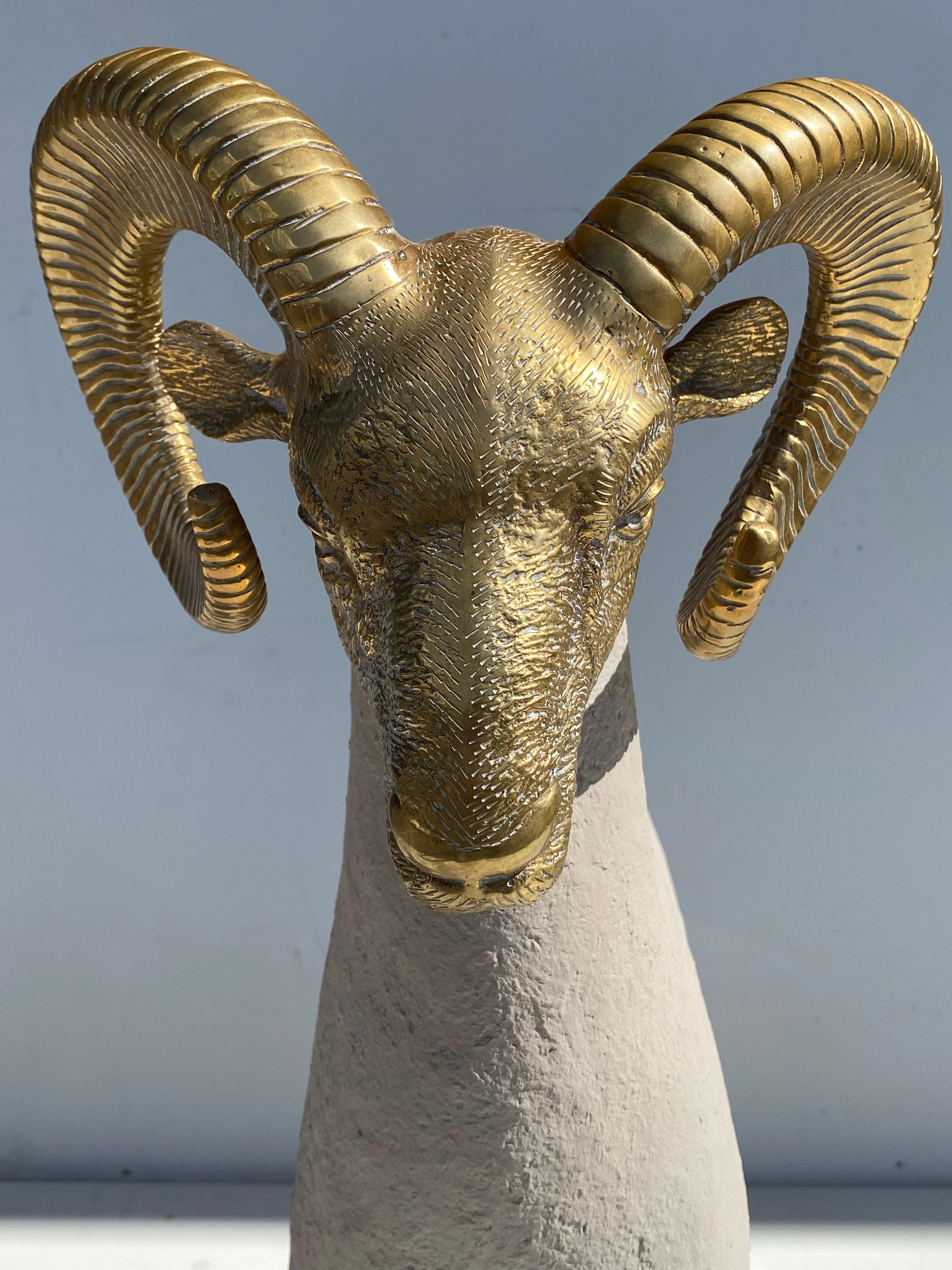 Brass Ram Sculpture in Faux Concrete For Sale 2