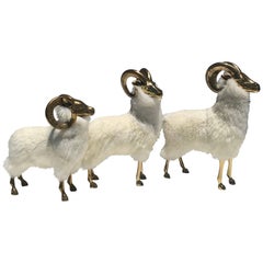 Brass Ram Sheep Family Sculpture