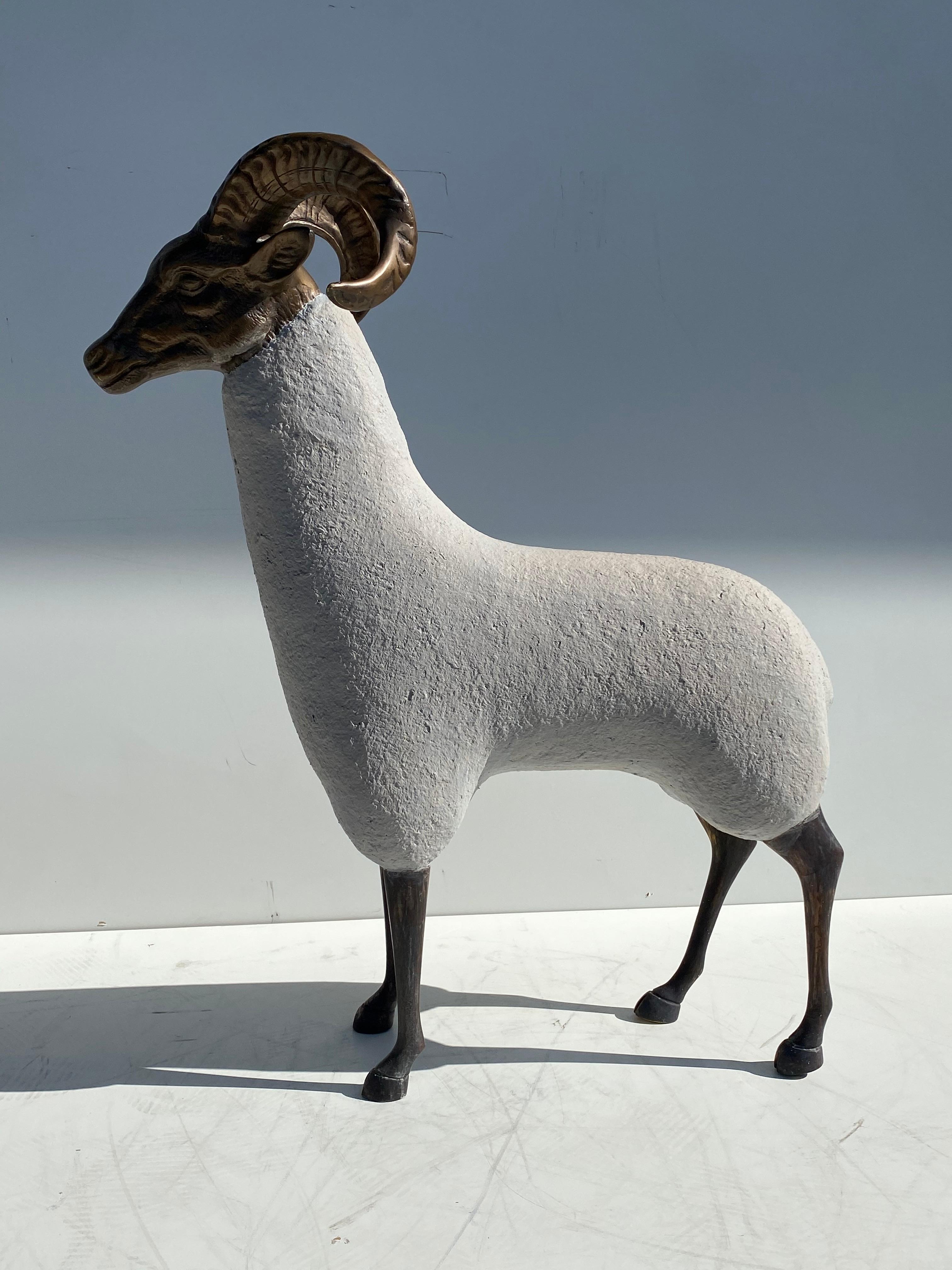 Mid-Century Modern Brass Ram / Sheep Sculpture