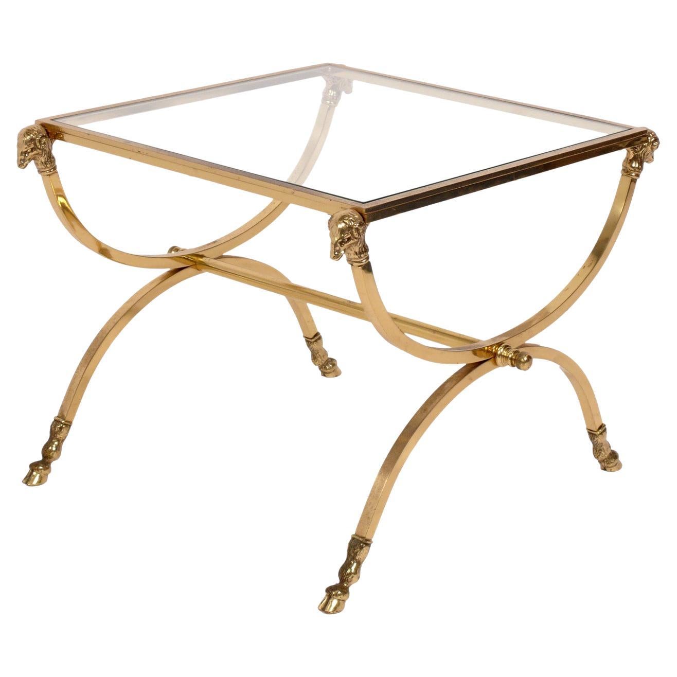 Brass Rams Head End Table in the Manner of Maison Jansen For Sale