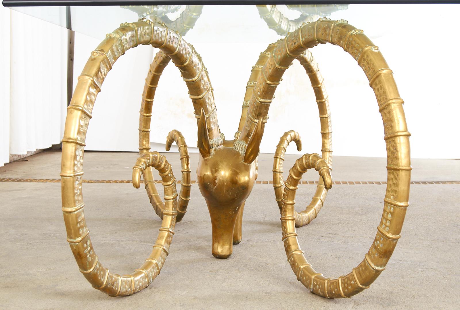 Hand-Crafted Brass Rams Head Ibex Dining Table Atrributed to Alain Chervet