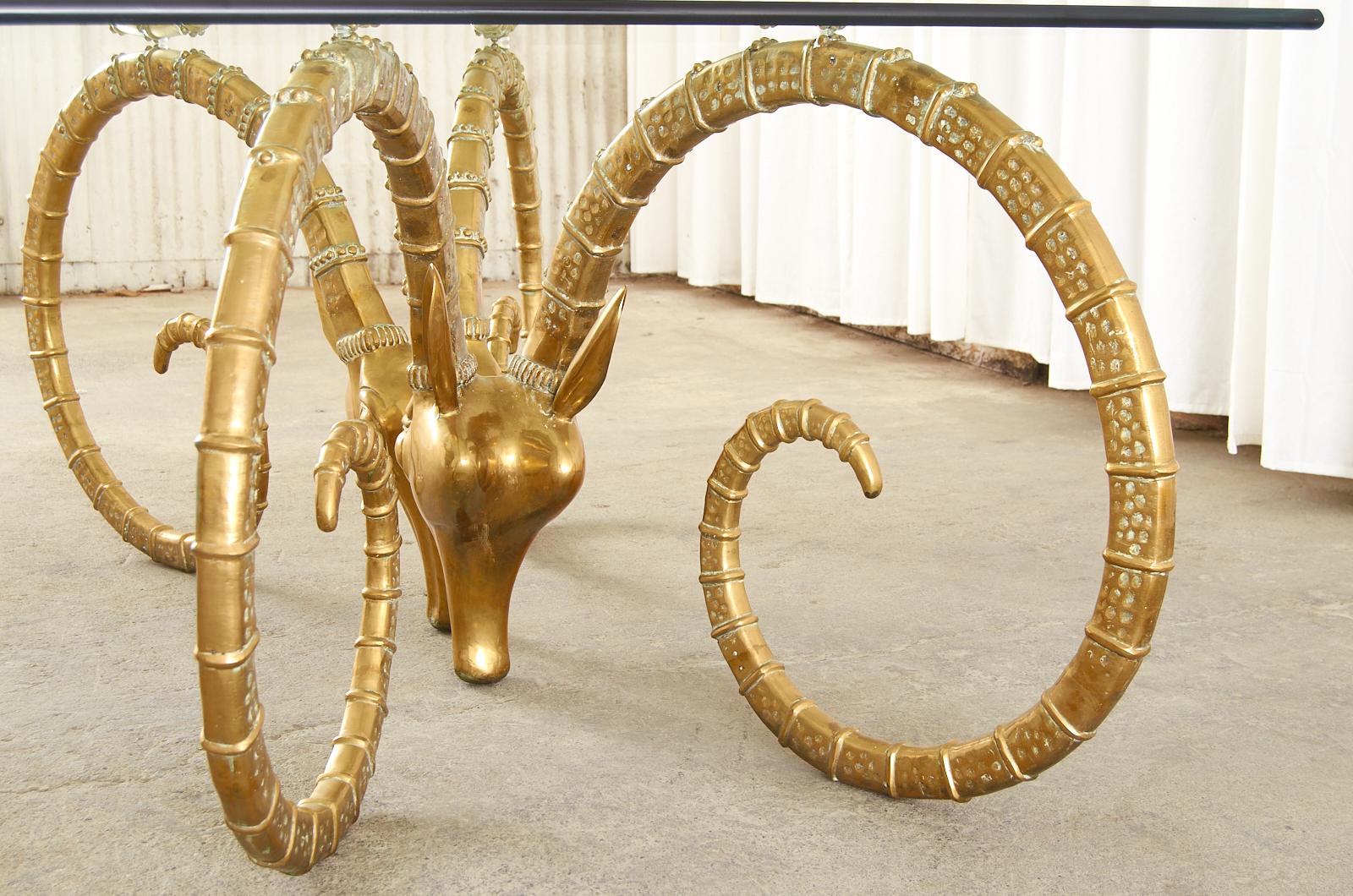 Brass Rams Head Ibex Dining Table Atrributed to Alain Chervet In Good Condition In Rio Vista, CA