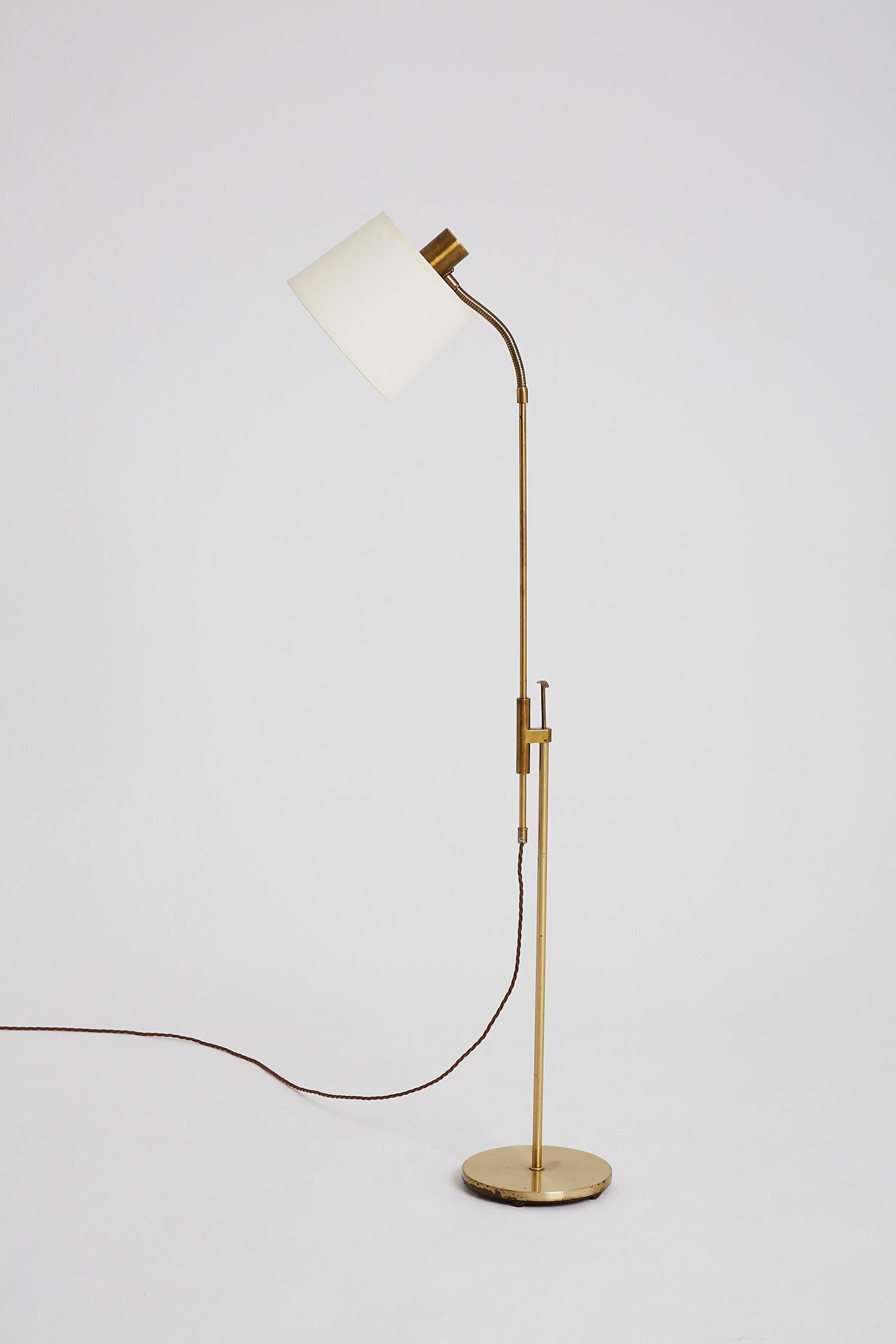 Mid-Century Modern Brass Reading Floor Lamp by Falkenbergs Belysning