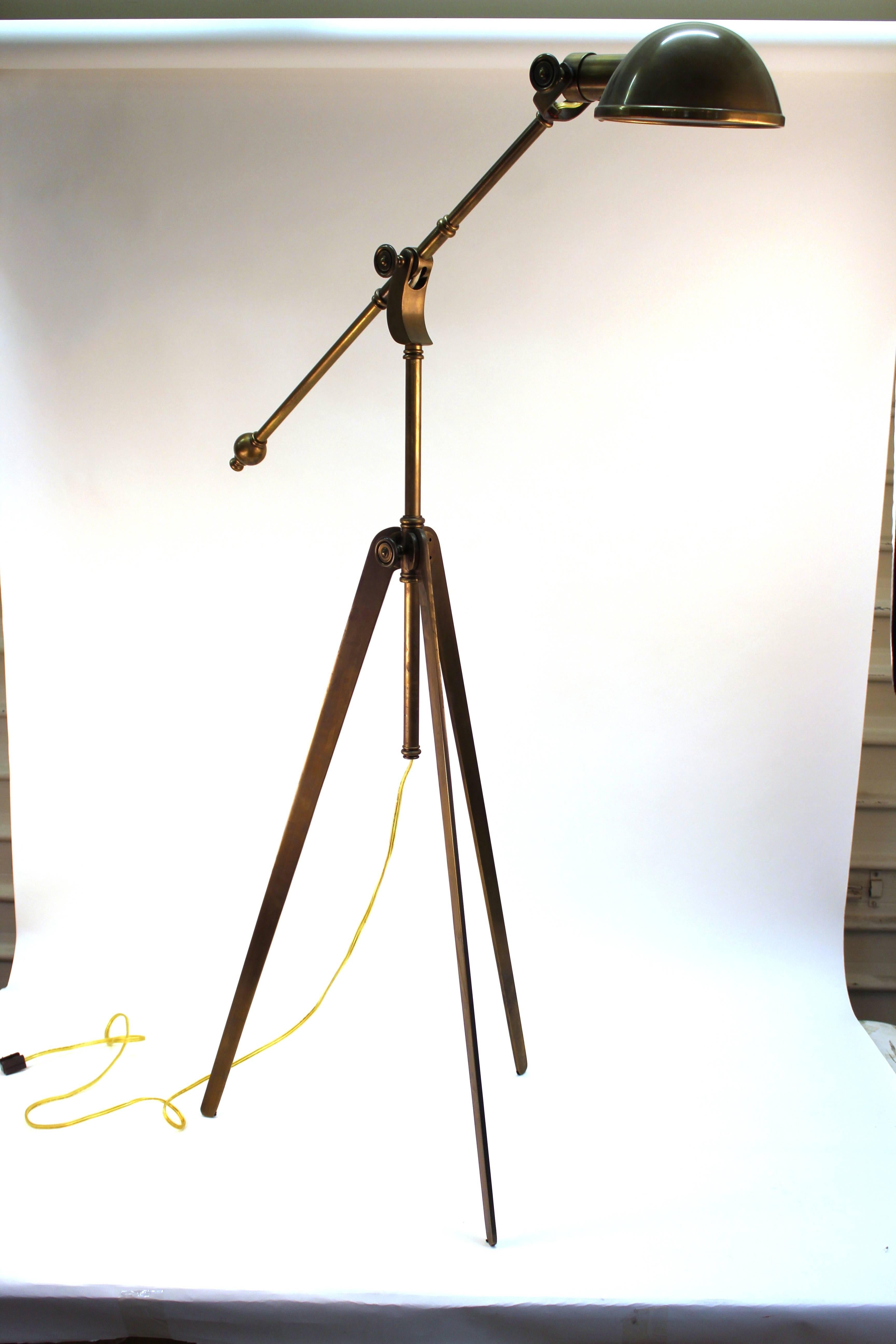 Brass Reading Lamp with Tripod Base In Good Condition In New York, NY