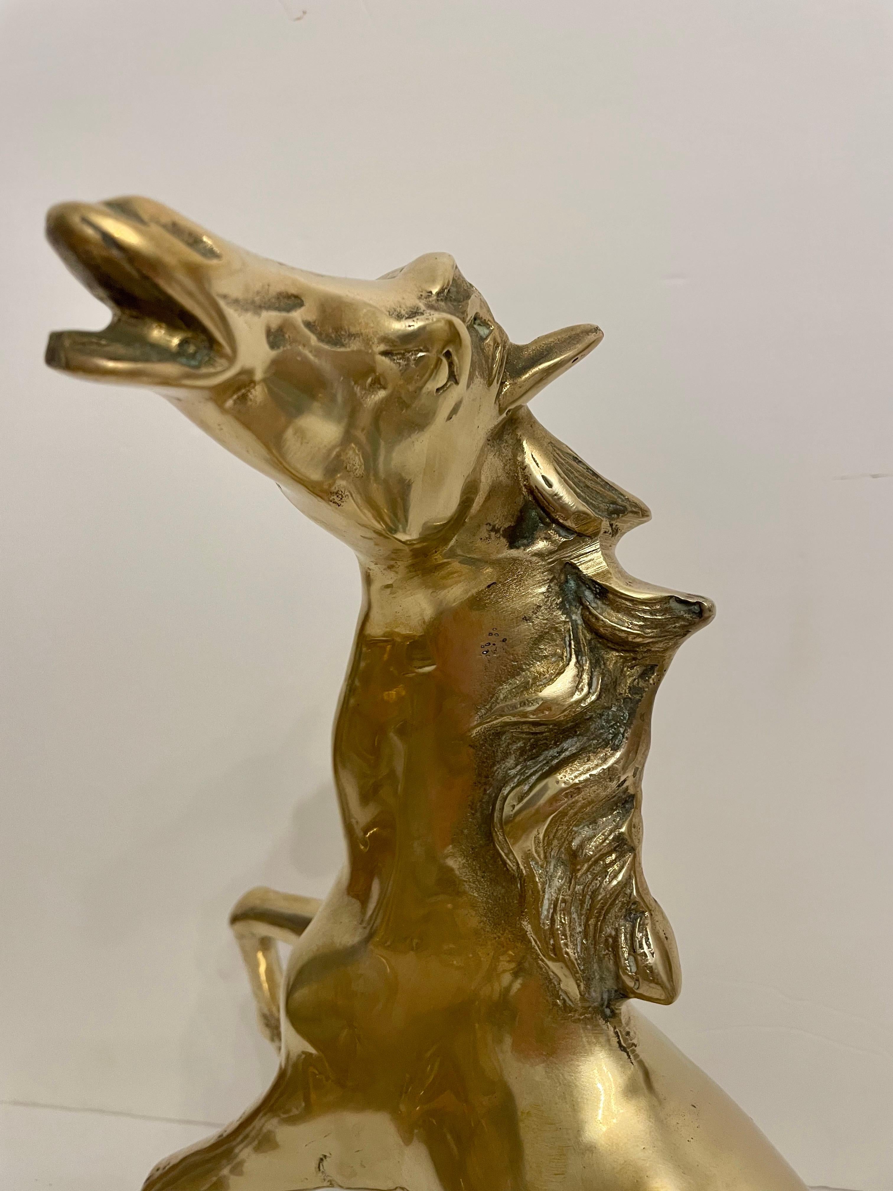 Cast Brass Rearing Horse Sculpture For Sale