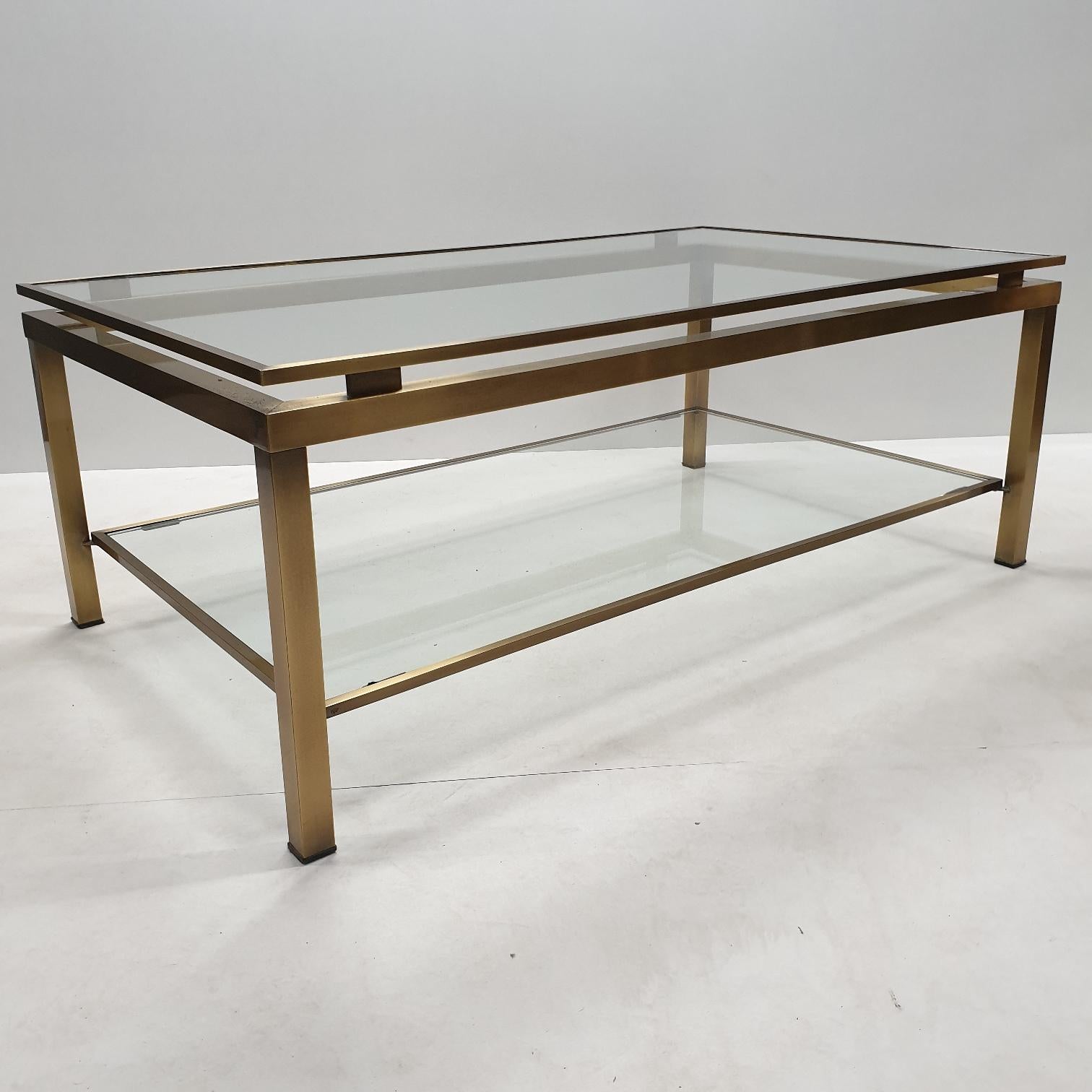 Dutch Brass Rectangular 2-Tiers Coffee Table by Ben Demmers for BD Design, 1980s For Sale