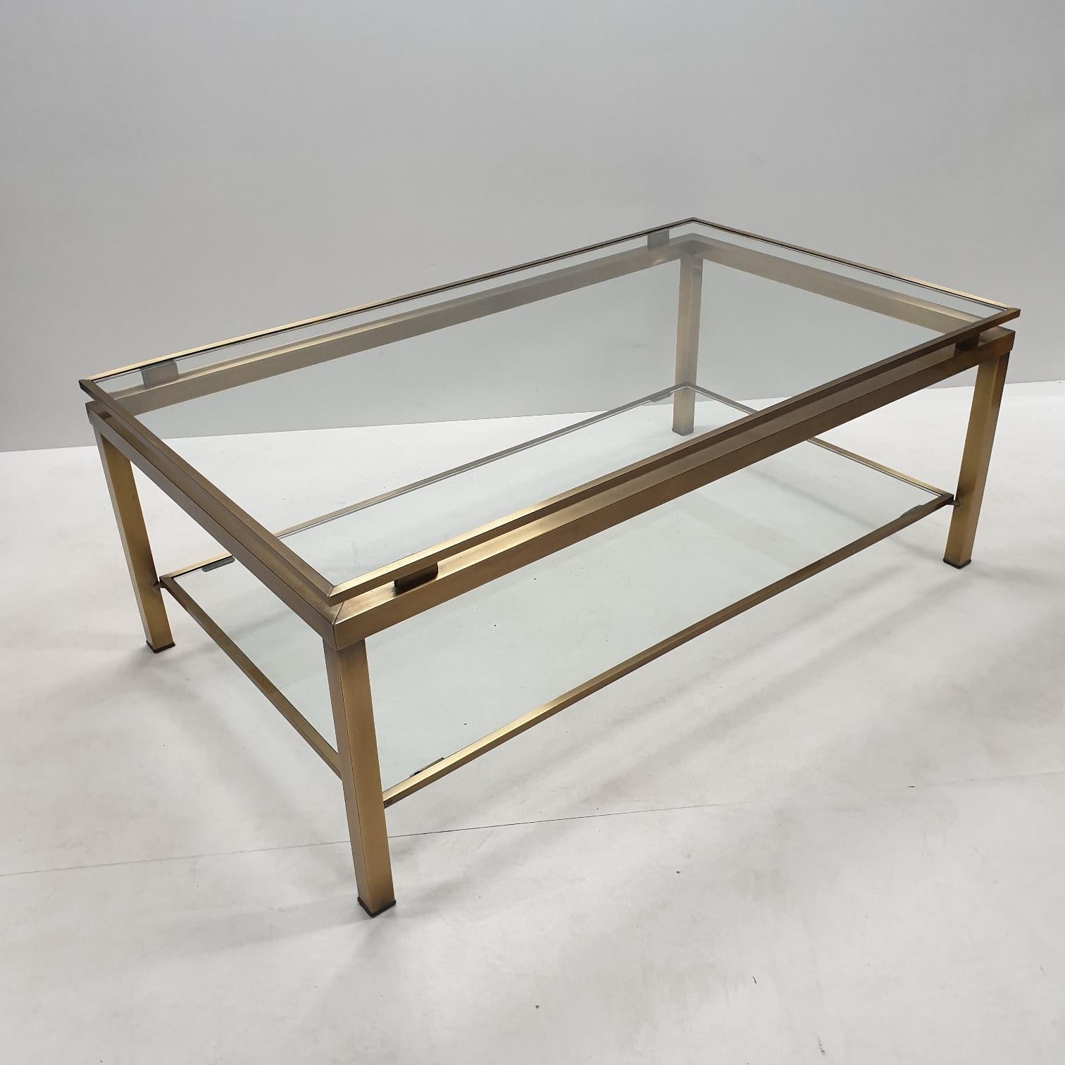 Cut Glass Brass Rectangular 2-Tiers Coffee Table by Ben Demmers for BD Design, 1980s For Sale