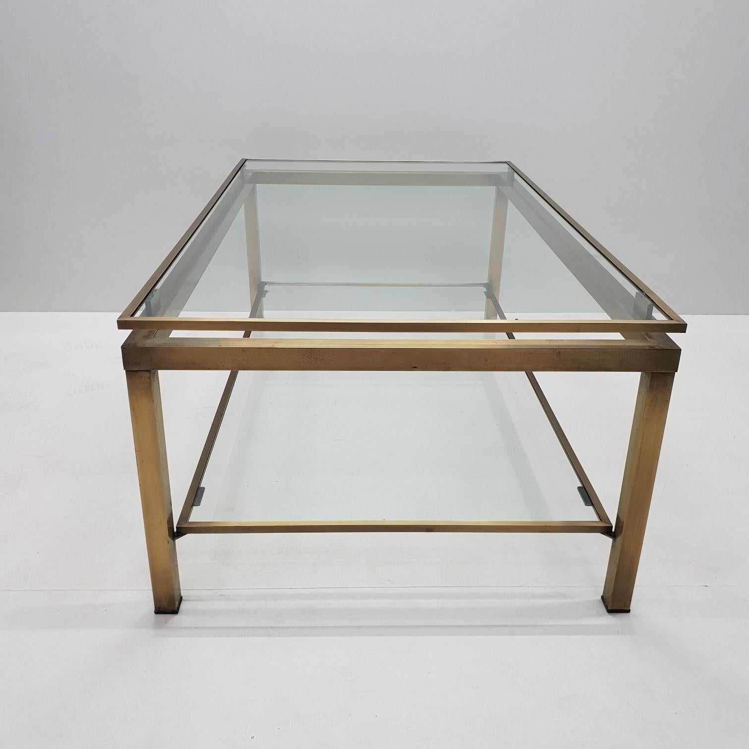 Brass Rectangular 2-Tiers Coffee Table by Maison Jansen, 1970s For Sale 2