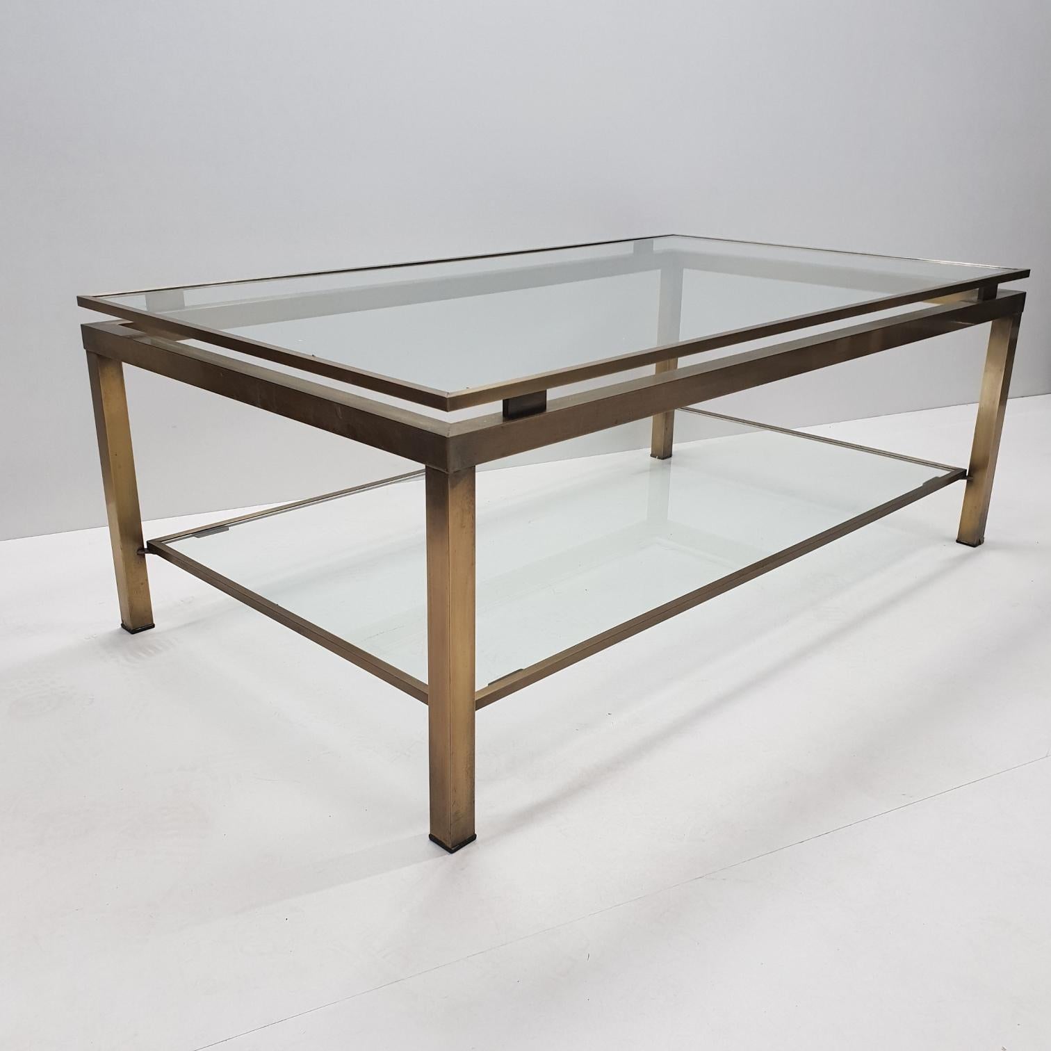 Brass Rectangular 2-Tiers Coffee Table by Maison Jansen, 1970s For Sale 3