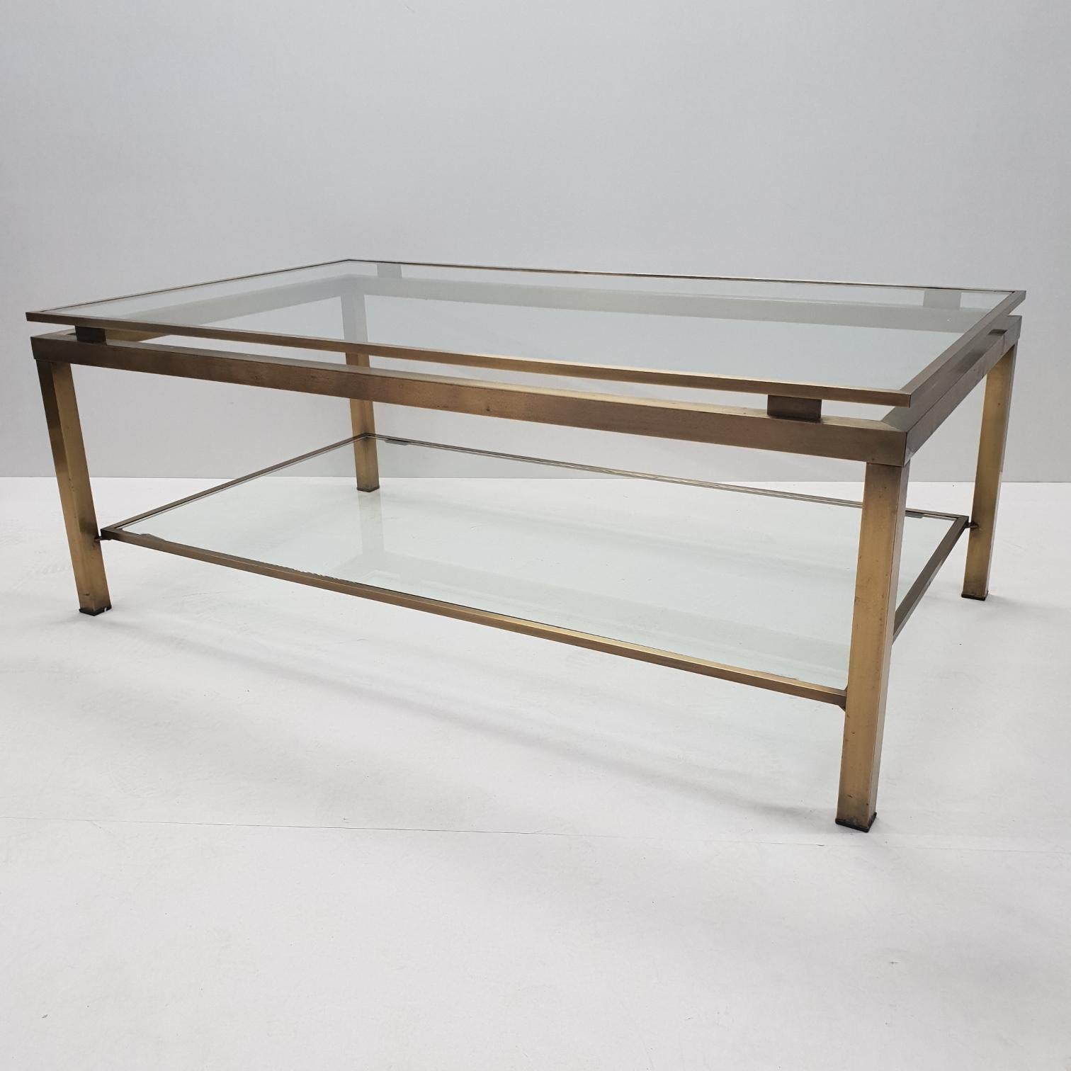 Brass Rectangular 2-Tiers Coffee Table by Maison Jansen, 1970s For Sale 4
