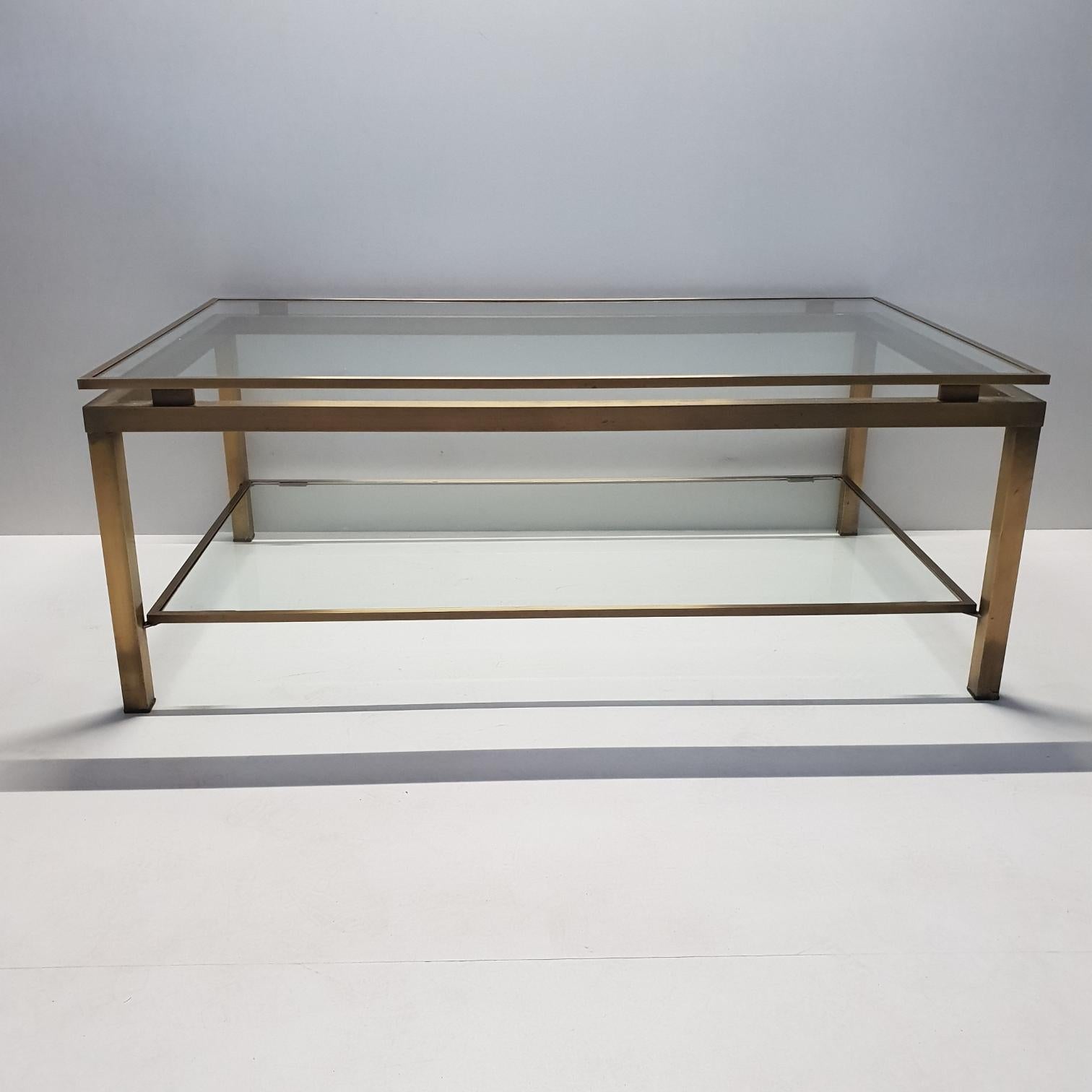 Hollywood Regency Brass Rectangular 2-Tiers Coffee Table by Maison Jansen, 1970s For Sale
