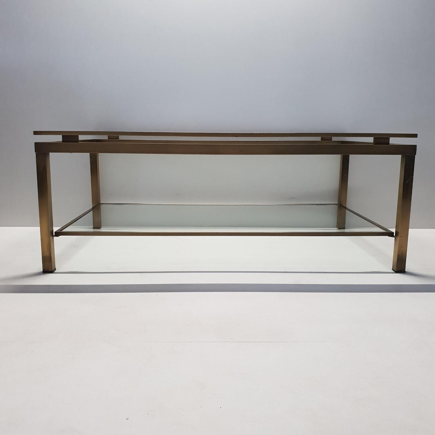 French Brass Rectangular 2-Tiers Coffee Table by Maison Jansen, 1970s For Sale