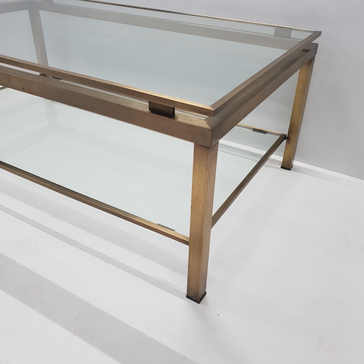 20th Century Brass Rectangular 2-Tiers Coffee Table by Maison Jansen, 1970s For Sale