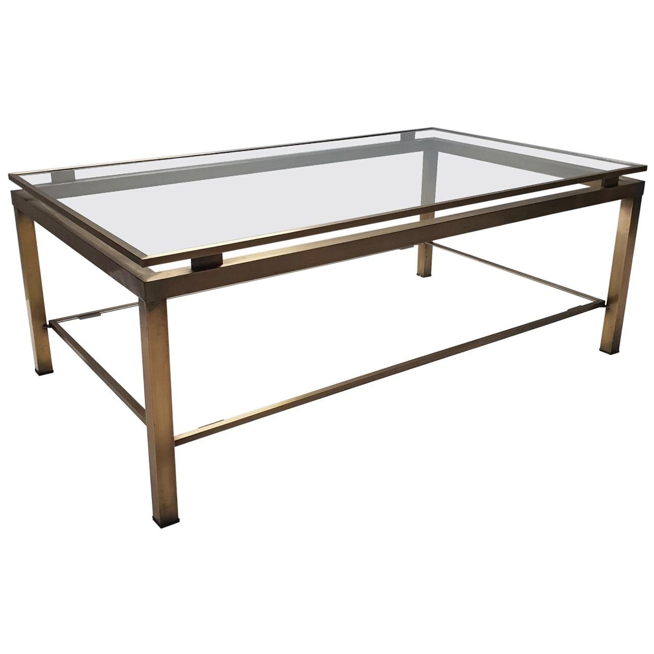 Brass Rectangular 2-Tiers Coffee Table by Maison Jansen, 1970s For Sale