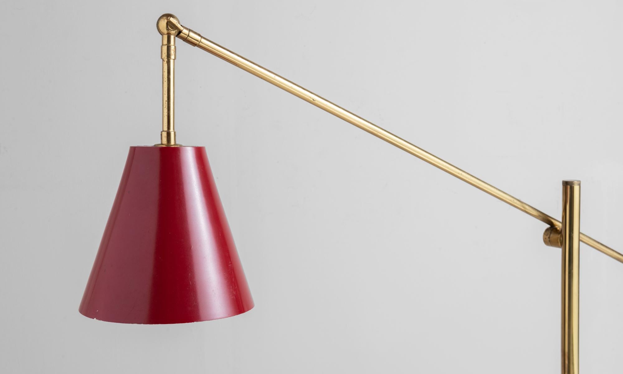 Italian Brass and Red Metal Floor Lamp
