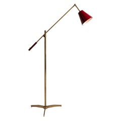 Brass and Red Metal Floor Lamp