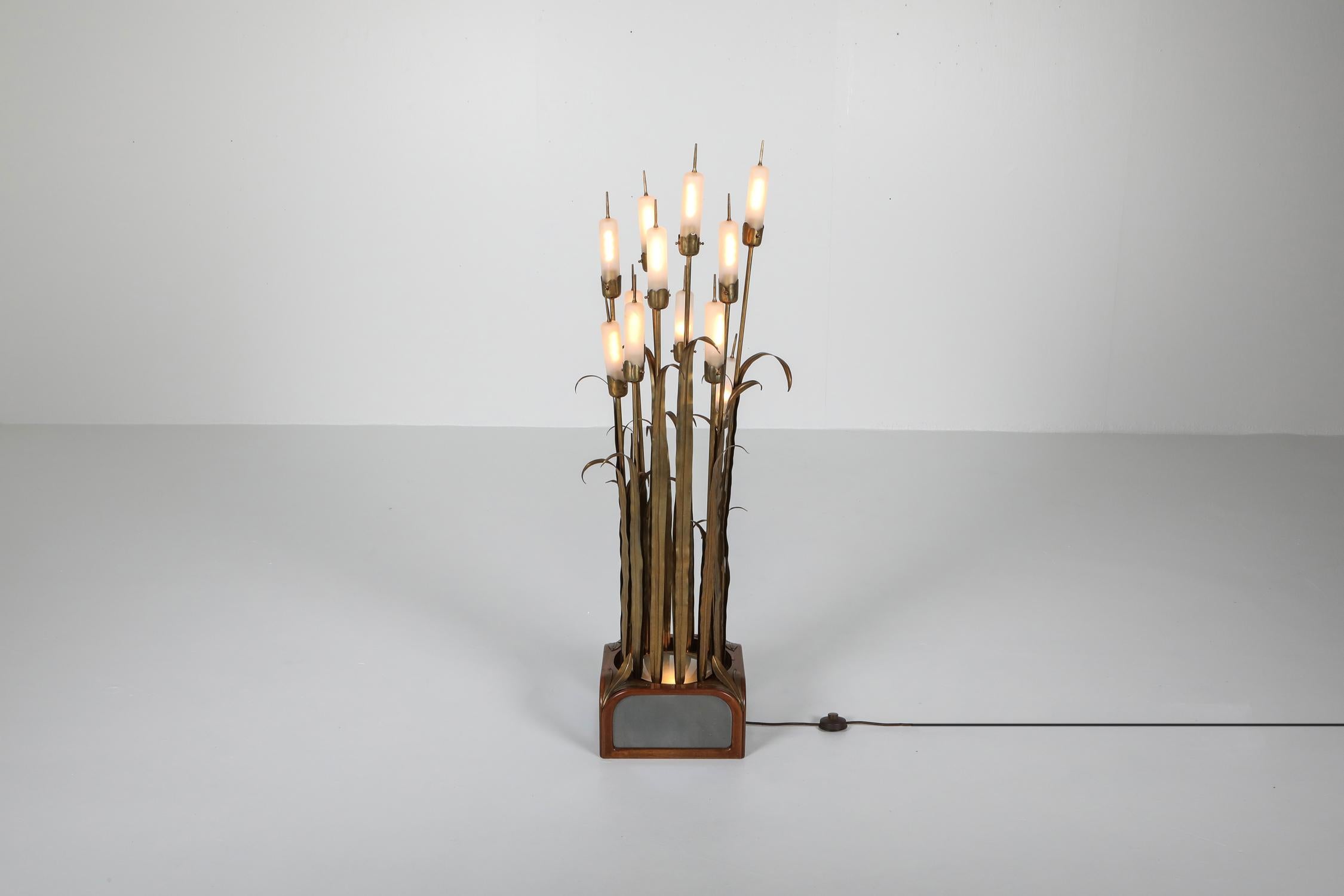 Mid-Century Modern Brass Reed Floor Lamp from the 1930s
