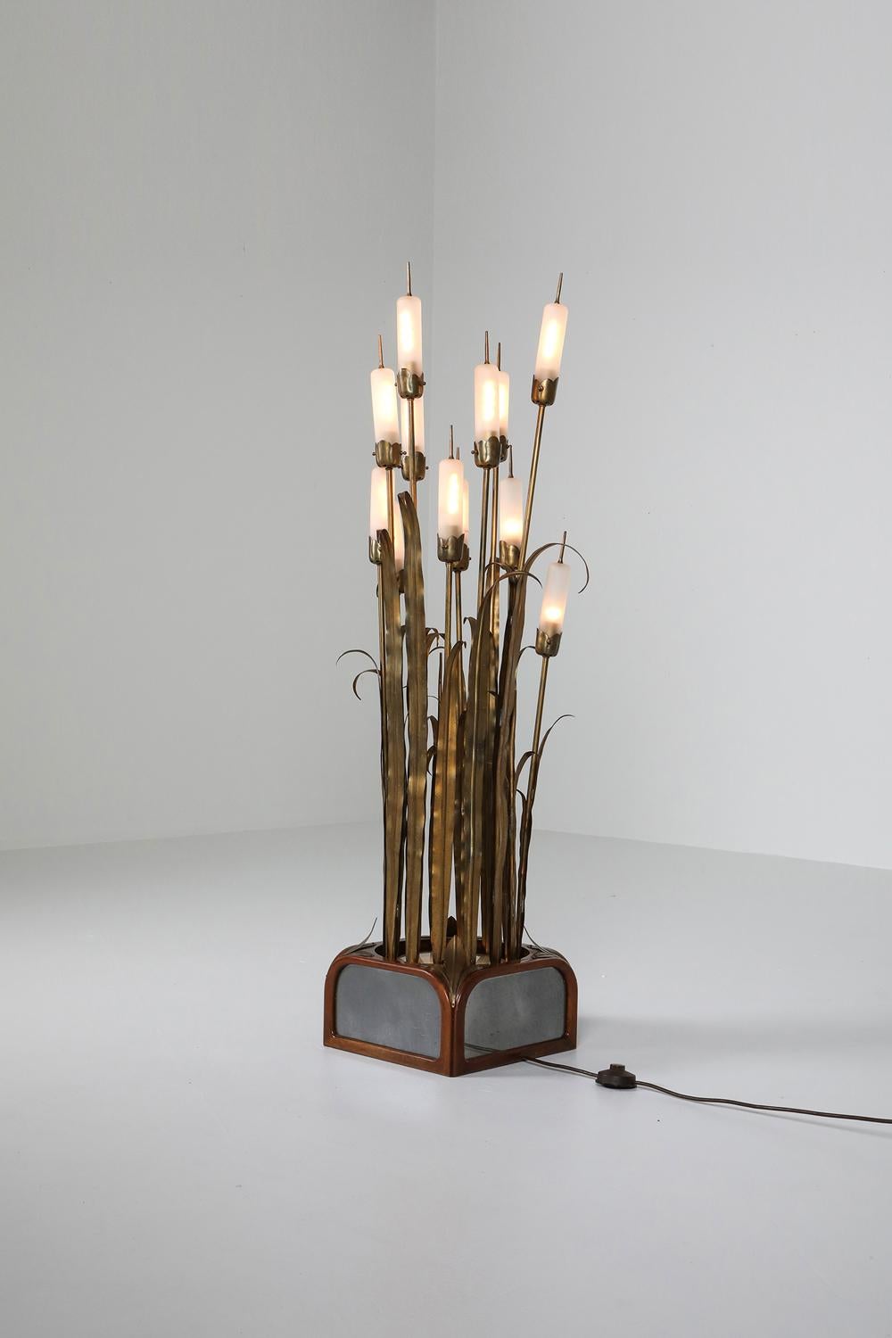 Mid-20th Century Brass Reed Floor Lamp from the 1930s